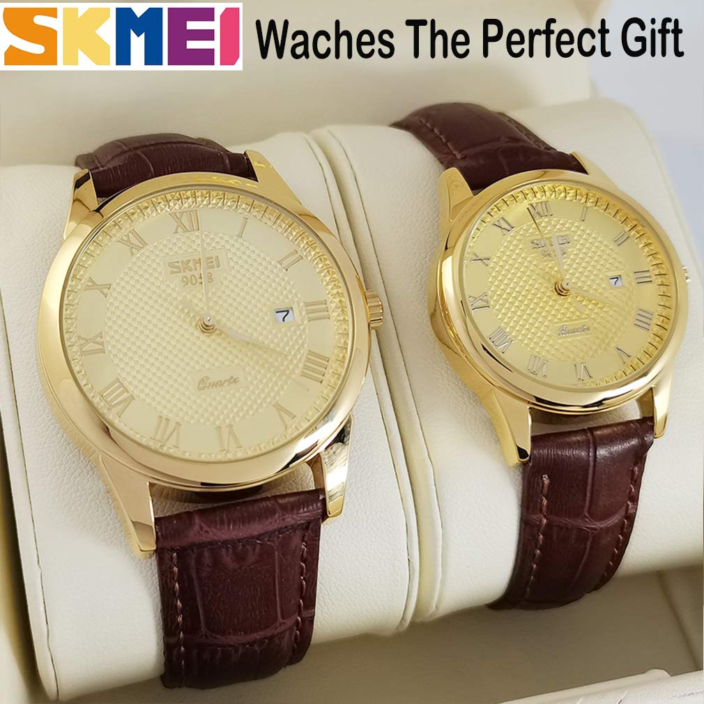 SKMEI Couples Watches - His & Hers Matching Set for Valentine's Wedding Gifts | Waterproof Fashion Quartz Watch for Date Nights & Anniversaries