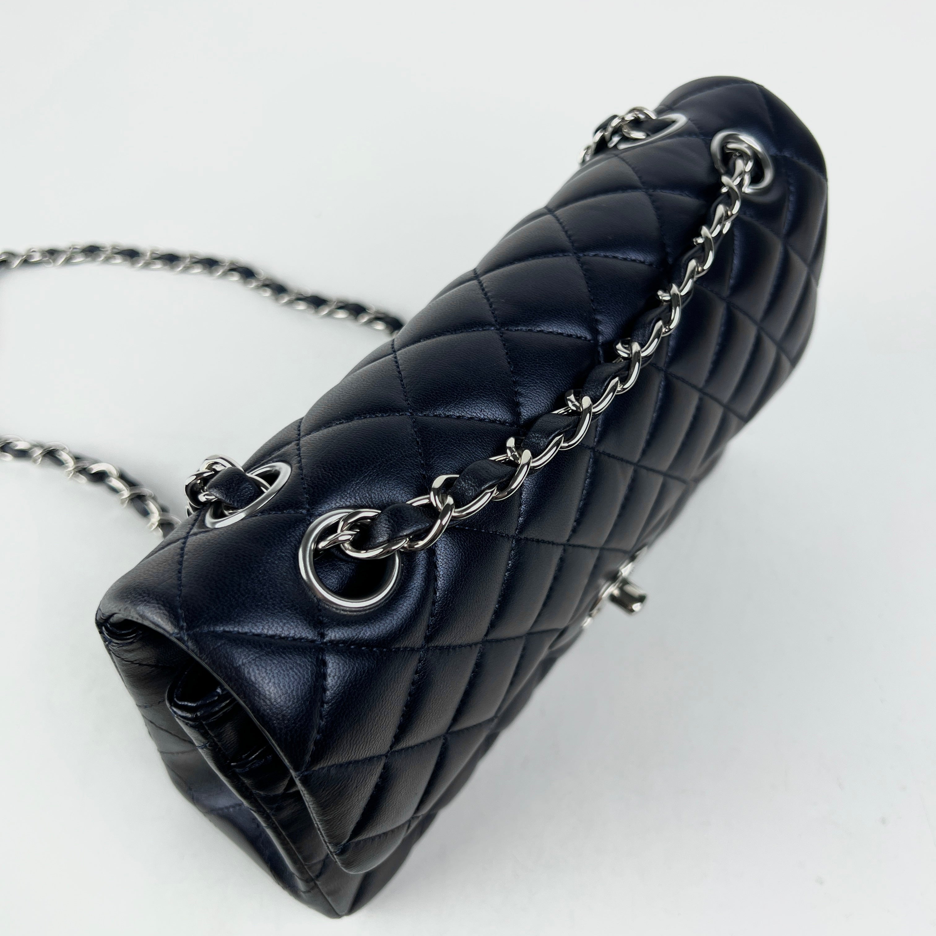 Chanel Small Double Classic Flap Bag in Metallic Navy Blue - Luxury Crossbody Purse for Women, Perfect for Evening Events & Date Nights
