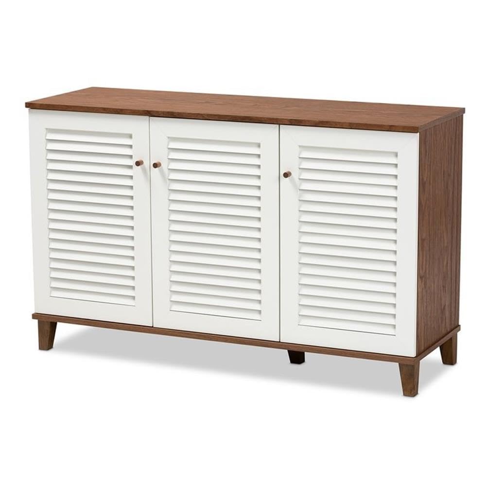 BOWERY HILL Modern Walnut 8-Shelf Shoe Storage Cabinet - Contemporary Shoe Organizer for Entryway, Closet & Bedroom Organization