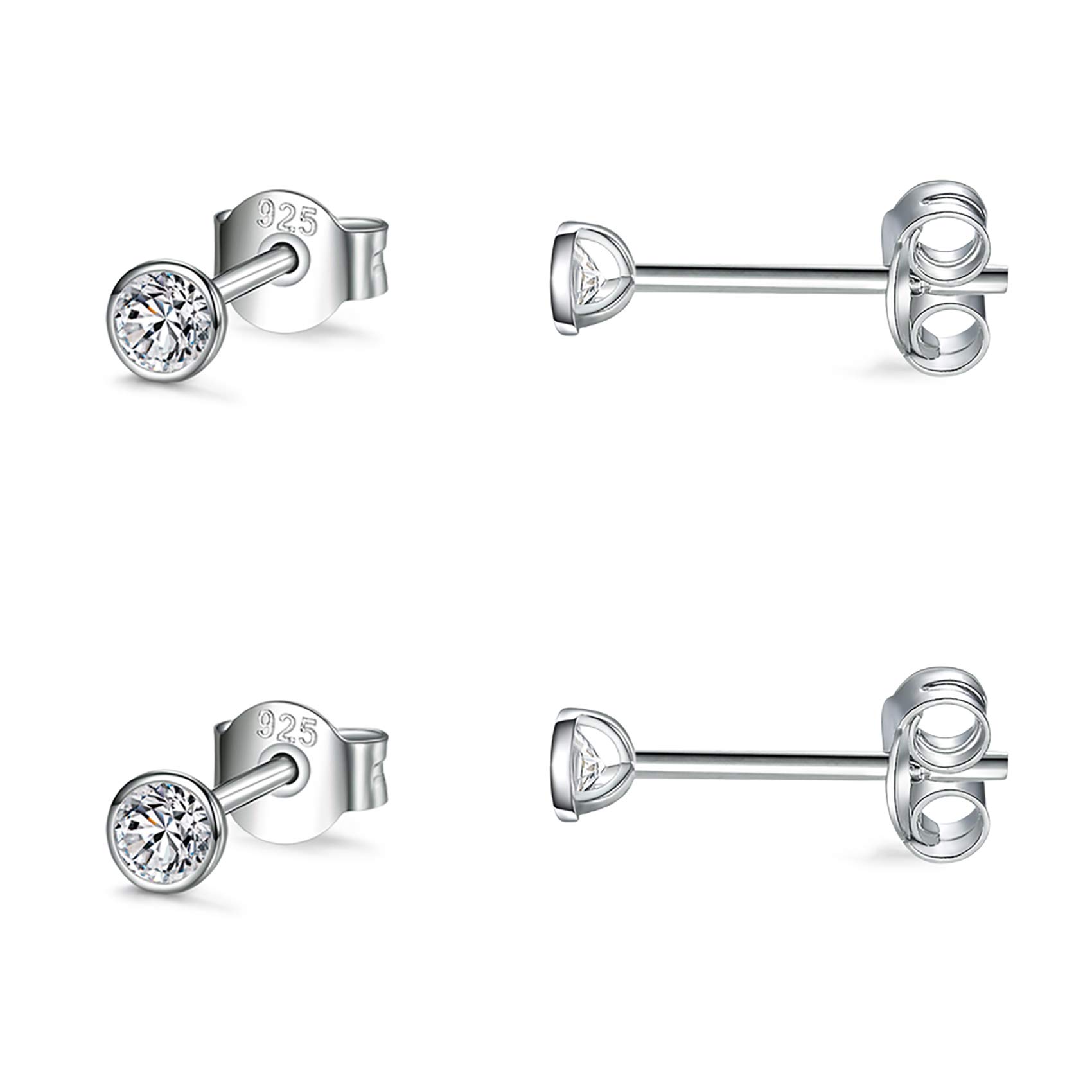 Sterling Silver Stud Earrings for Women - 2 Pairs 3mm Tiny Ball Stud Earrings with Round CZ Cubic Zirconia & Pearl Set | Cartilage, Tragus, Nose, Lip Rings | Perfect for Everyday Wear, Gifts & Special Occasions
