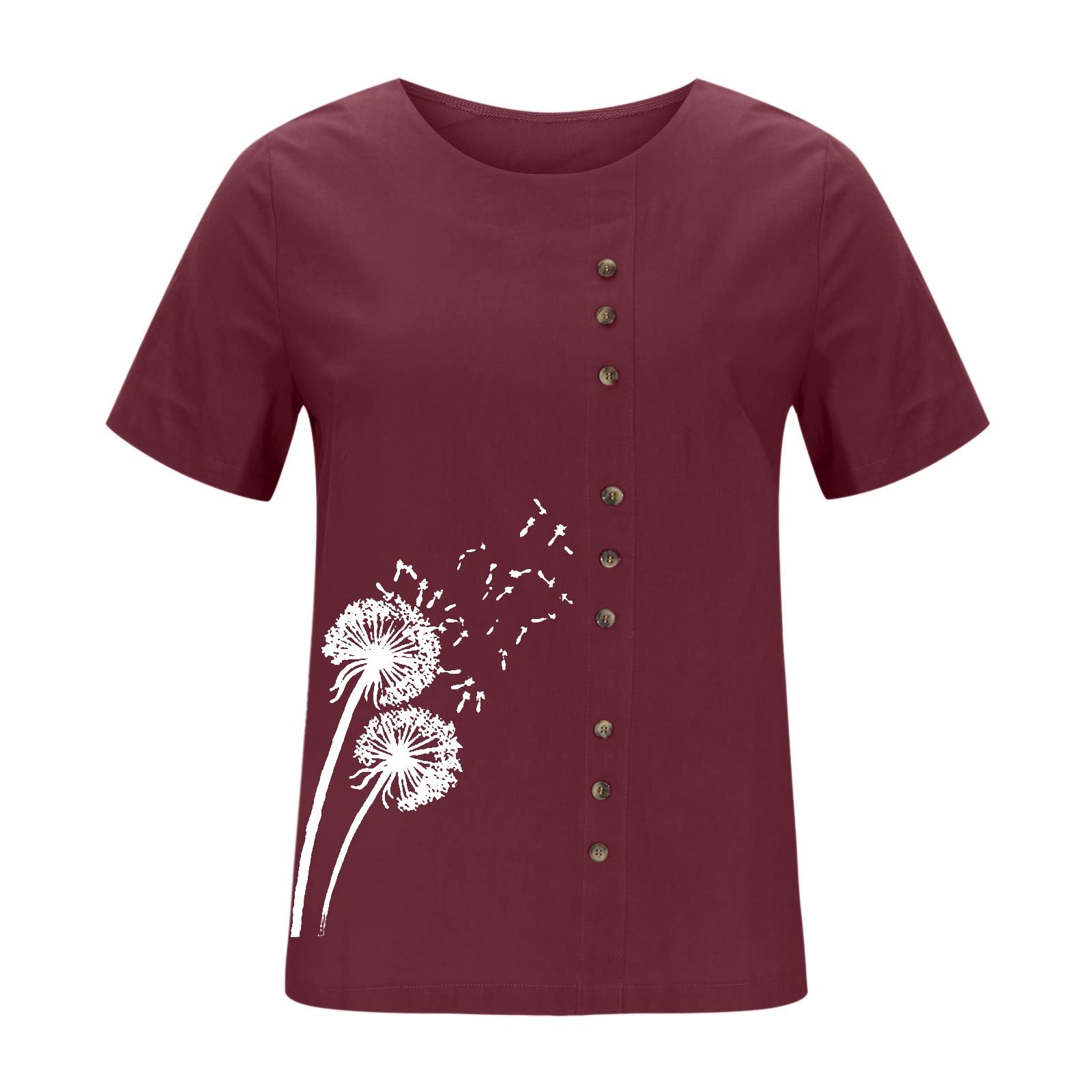 Women's Summer Short Sleeve Crew Neck Floral Printed Linen T-Shirt - Casual Blouse & Tee for Beach, Vacation, and Everyday Wear