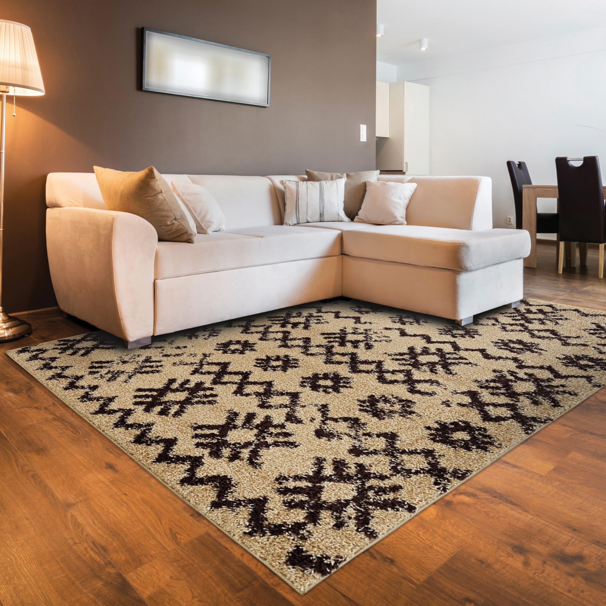 Linon Moroccan Mekenes Rug Ivory/Black 8' x 10' - Handmade Boho Area Rug for Living Room, Bedroom & Home Decor