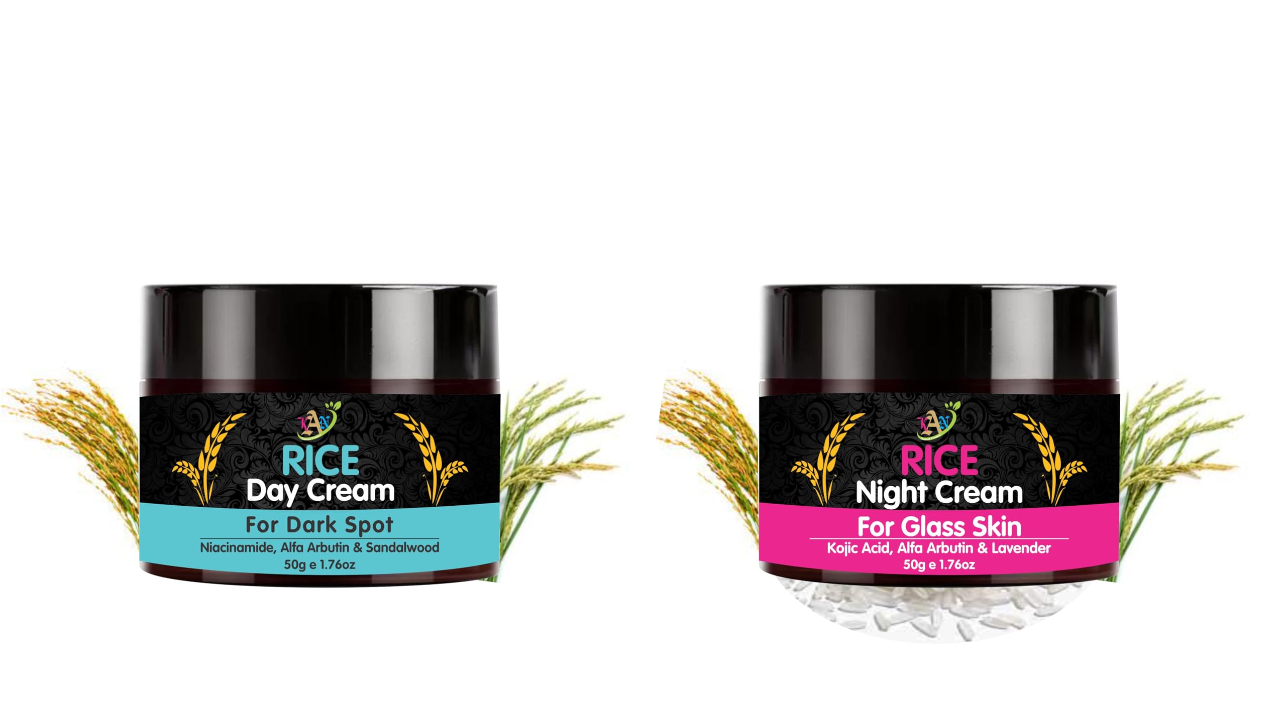 Kan Natural Rice Face Cream - Day & Night Moisturizer for Glowing & Brightening Skin | Dark Spot Removal Cream for Women & Men | Hydrating & Lightweight Formula | Pack of 2 (50g each) | Perfect for Daily Skincare Routine & Travel