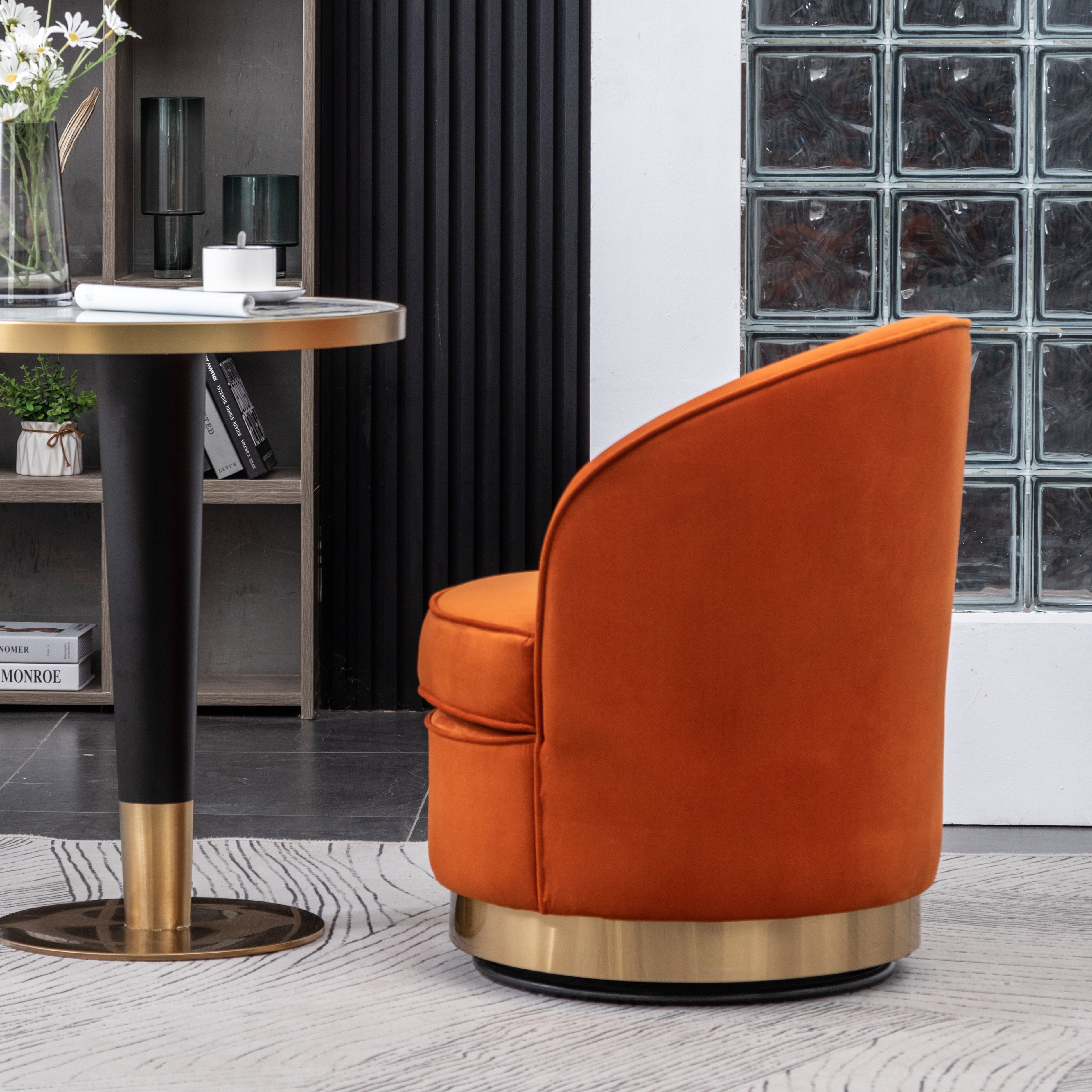 Roundhill Furniture Wania Contemporary Velvet Swivel Chair - Modern Accent Chair with 360° Rotation for Living Room, Bedroom & Office - Plush Velvet Upholstery & Sturdy Metal Base