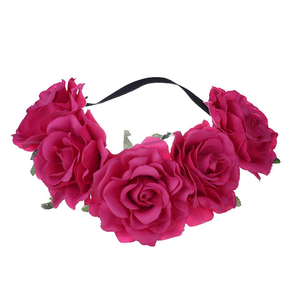 YAZILIND Artificial Large Rose Flower Wreath Garland Stretch Hairband - Bridal Headband for Weddings, Holiday Hair Accessories for Christmas & Parties (#2)
