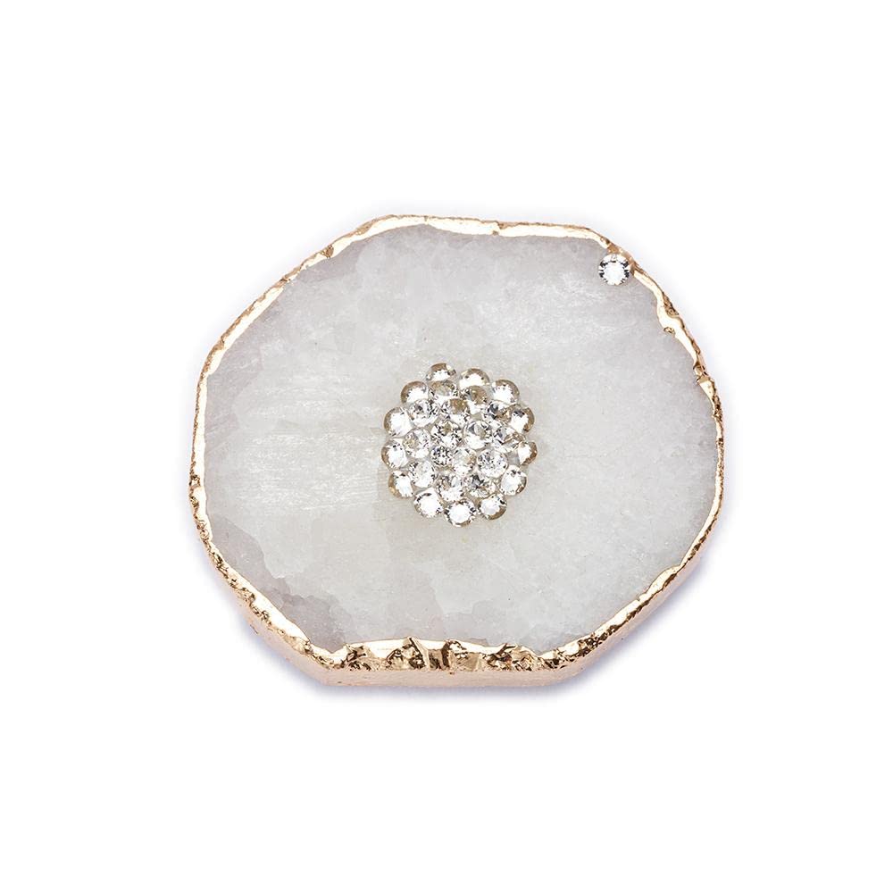 Premium White Agate Crystal Phone Grip Stand - Natural Druzy Quartz Healing Stone with Gold Trim for iPhone & Android Smartphones | Perfect for Home, Office & Travel Use