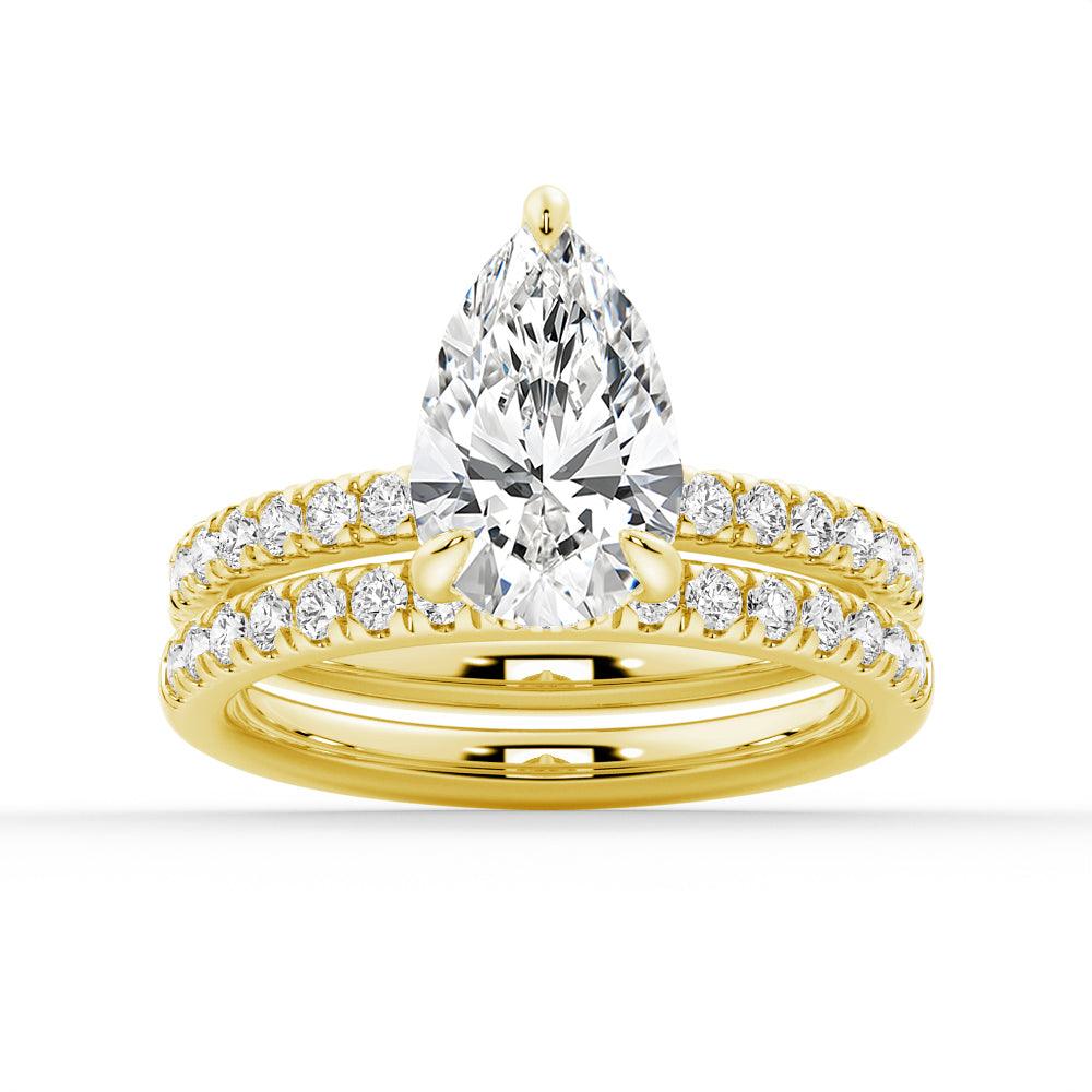 Pear Shaped Pavé Band Moissanite Engagement Ring with Hidden Halo Ring Set - Elegant Wedding Jewelry for Brides & Anniversaries
