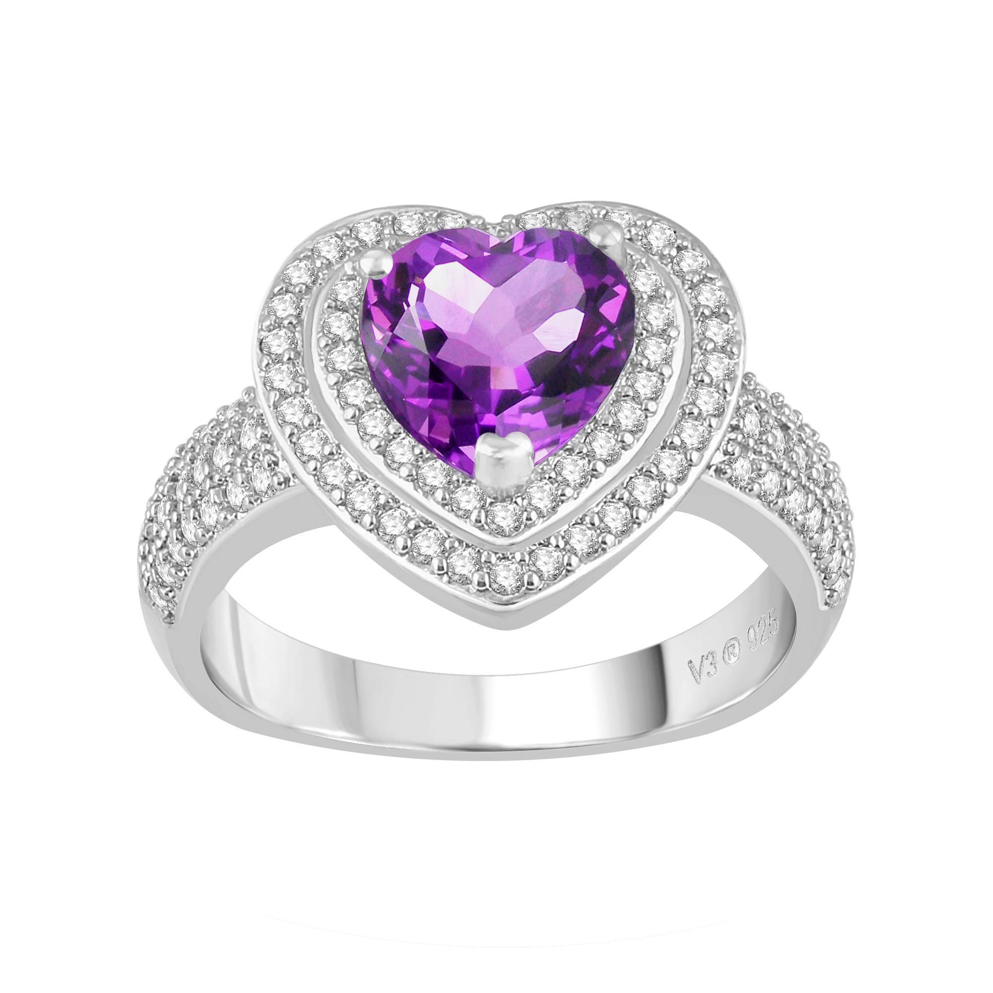 925 Sterling Silver Heart Halo Ring with White Topaz & Gemstone Options - Perfect for Valentine's Day Gifts, Anniversary Presents & Romantic Occasions