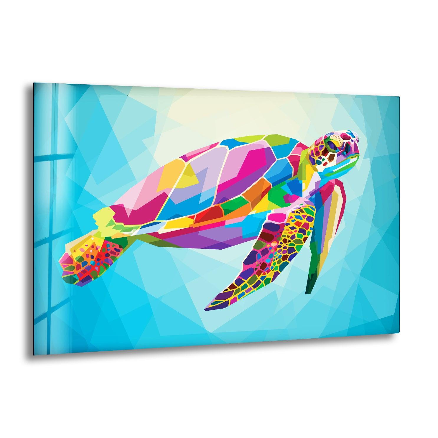 Vibrant Caretta Glass Wall Art - Handcrafted Sea Turtle Decor for Living Room, Bedroom & Office - Perfect Gift for Home & Interior Design