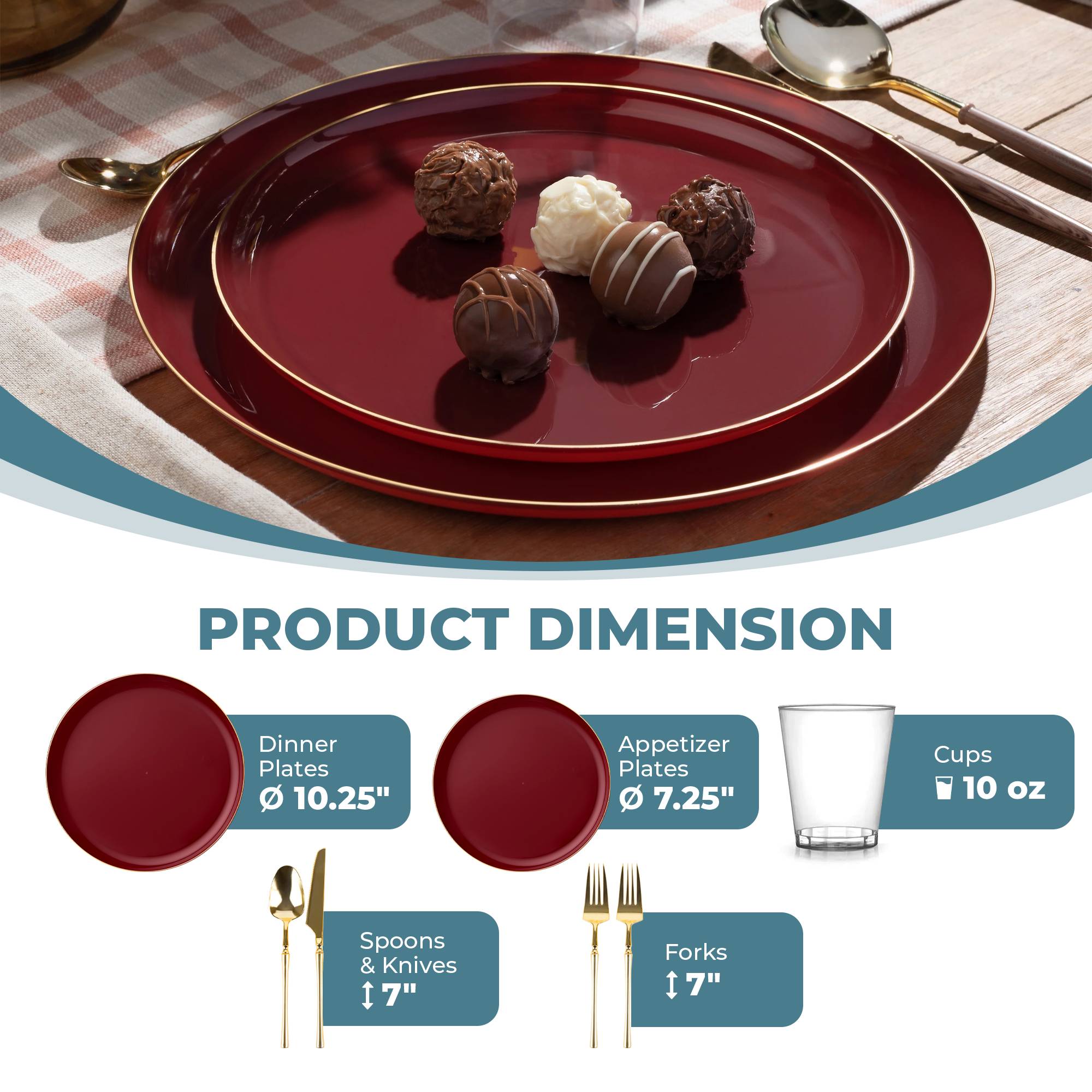 Premium Cranberry & Gold Plastic Party Bundle - Elegant Disposable Tableware Set for Weddings, Birthdays & Special Events