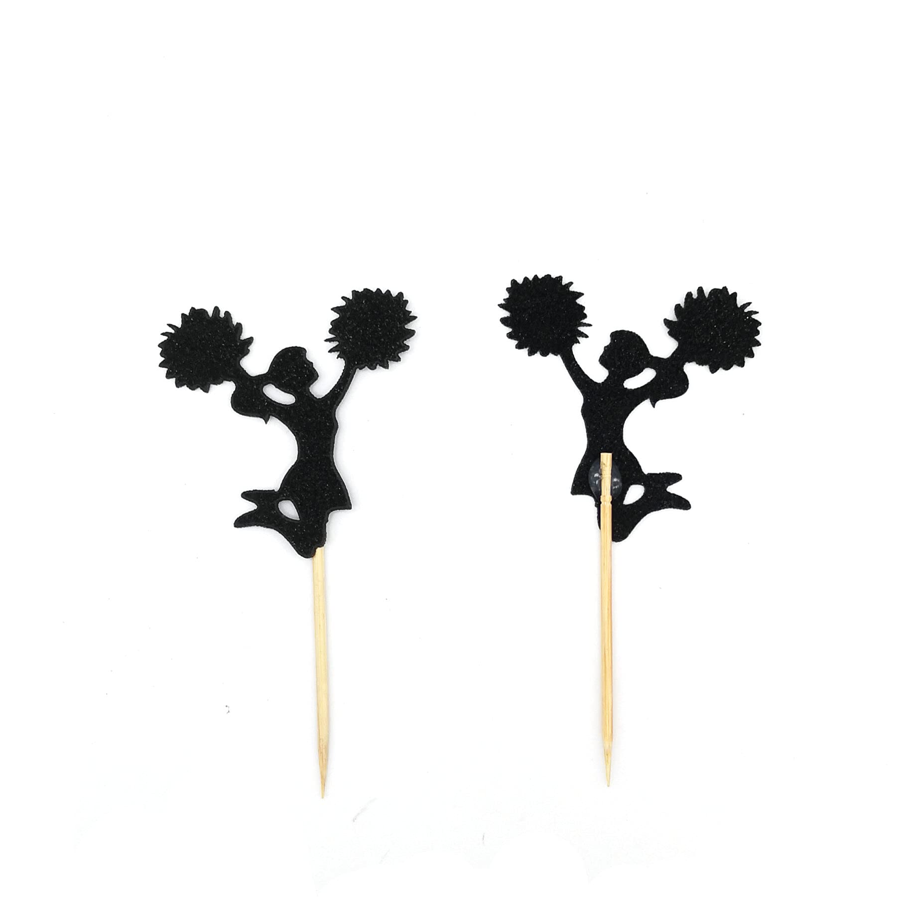 20 PCS Black Glitter Cheerleading Cupcake Toppers - Gymnastics Party Decorations for Birthday, Gym Theme Party, Cheer Competition & Sports Celebration