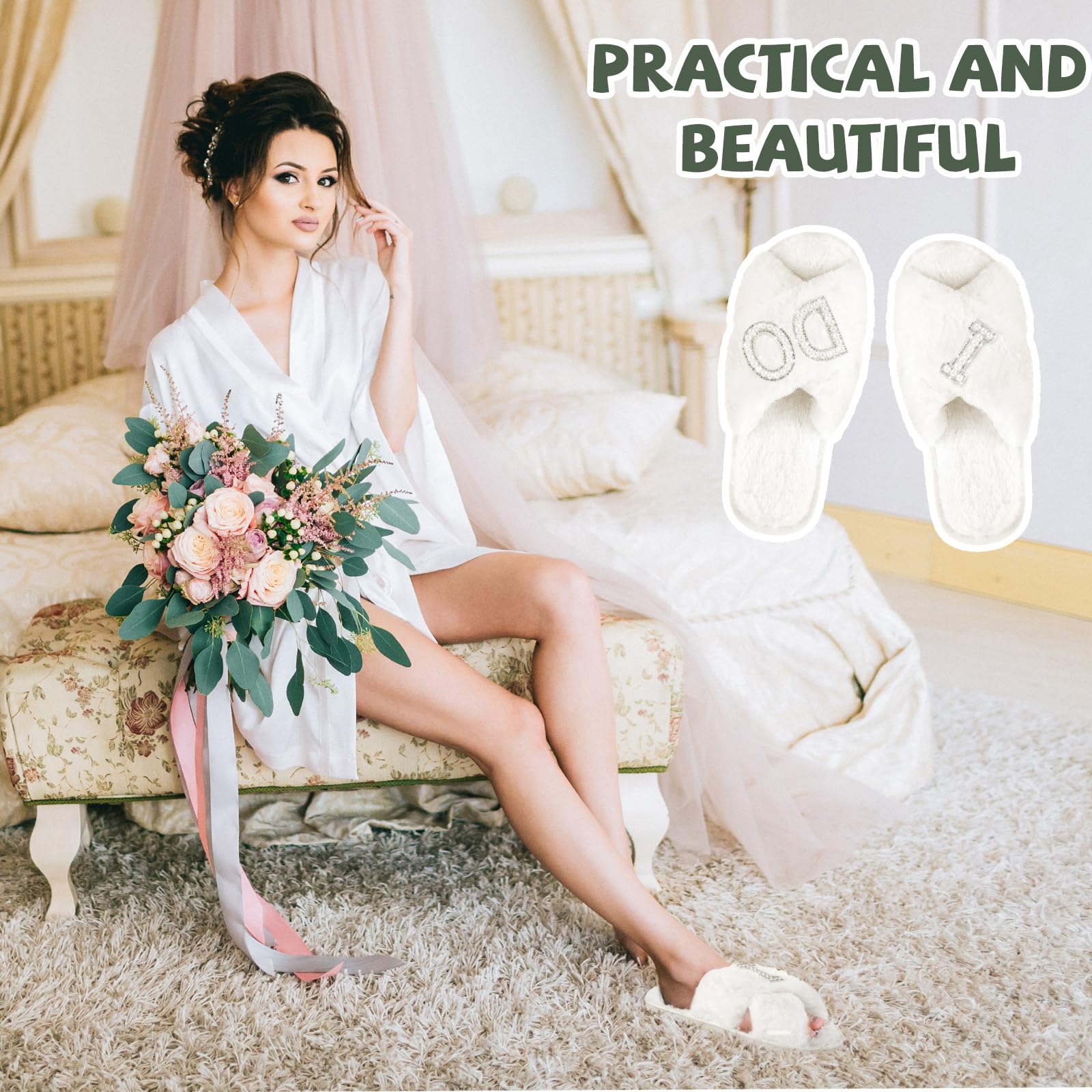 White Bridal Slippers for Wedding Day - Comfortable 'I Do' Wedding Shoes for Bride - Perfect for Ceremony, Reception & Honeymoon Getaway