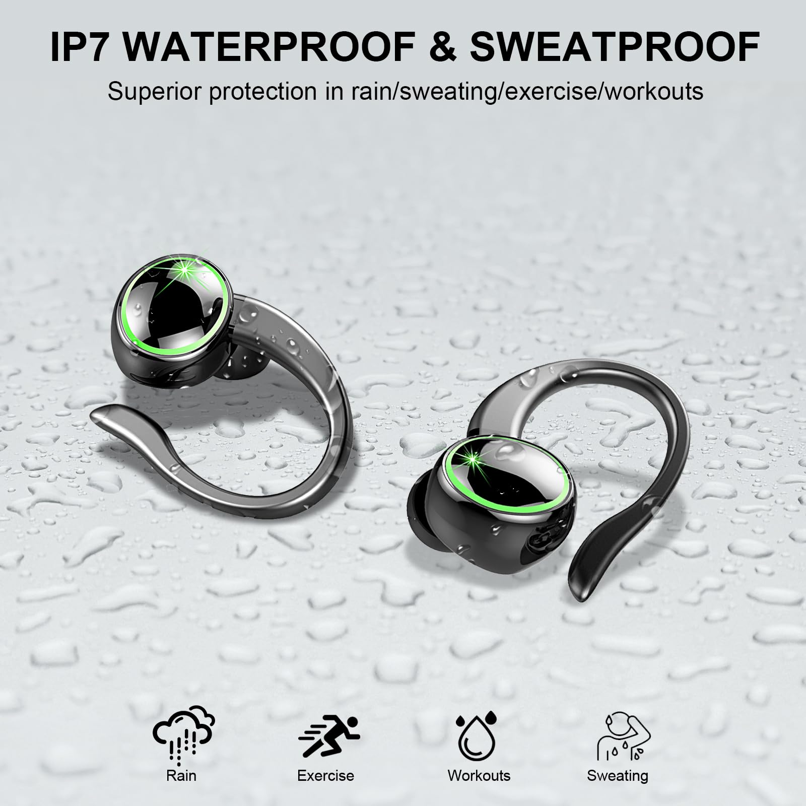 Wireless Earbuds Bluetooth 5.4 with 50H Playback, ENC Noise Cancelling Mic & Deep Bass - IP7 Waterproof Sports Earphones with Earhooks for Gym, Running, Workout | Perfect for Fitness Enthusiasts & Active Lifestyles