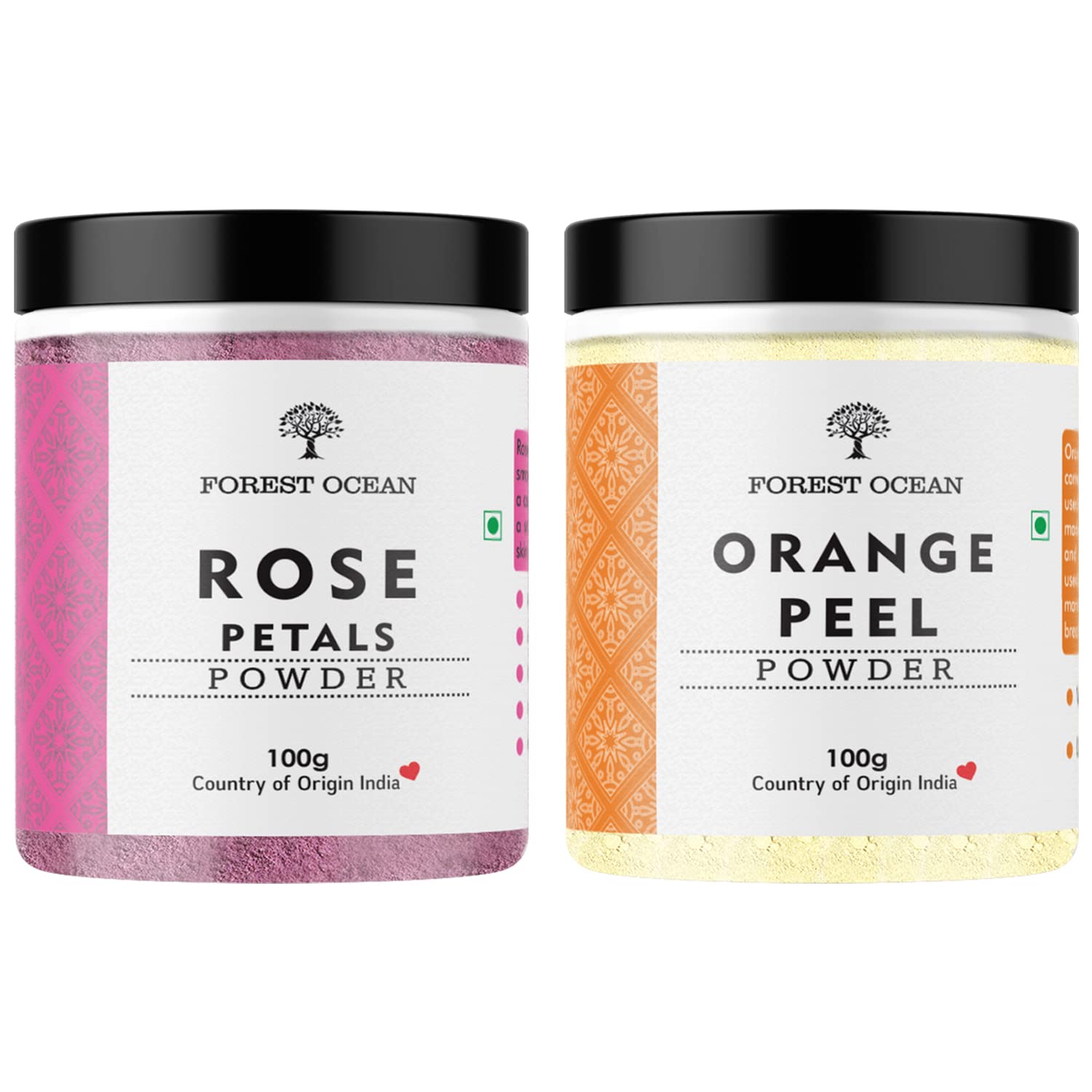 Rose Petal & Orange Peel Powder for Face & Skin Care - 2x100g Pack for Glowing Skin