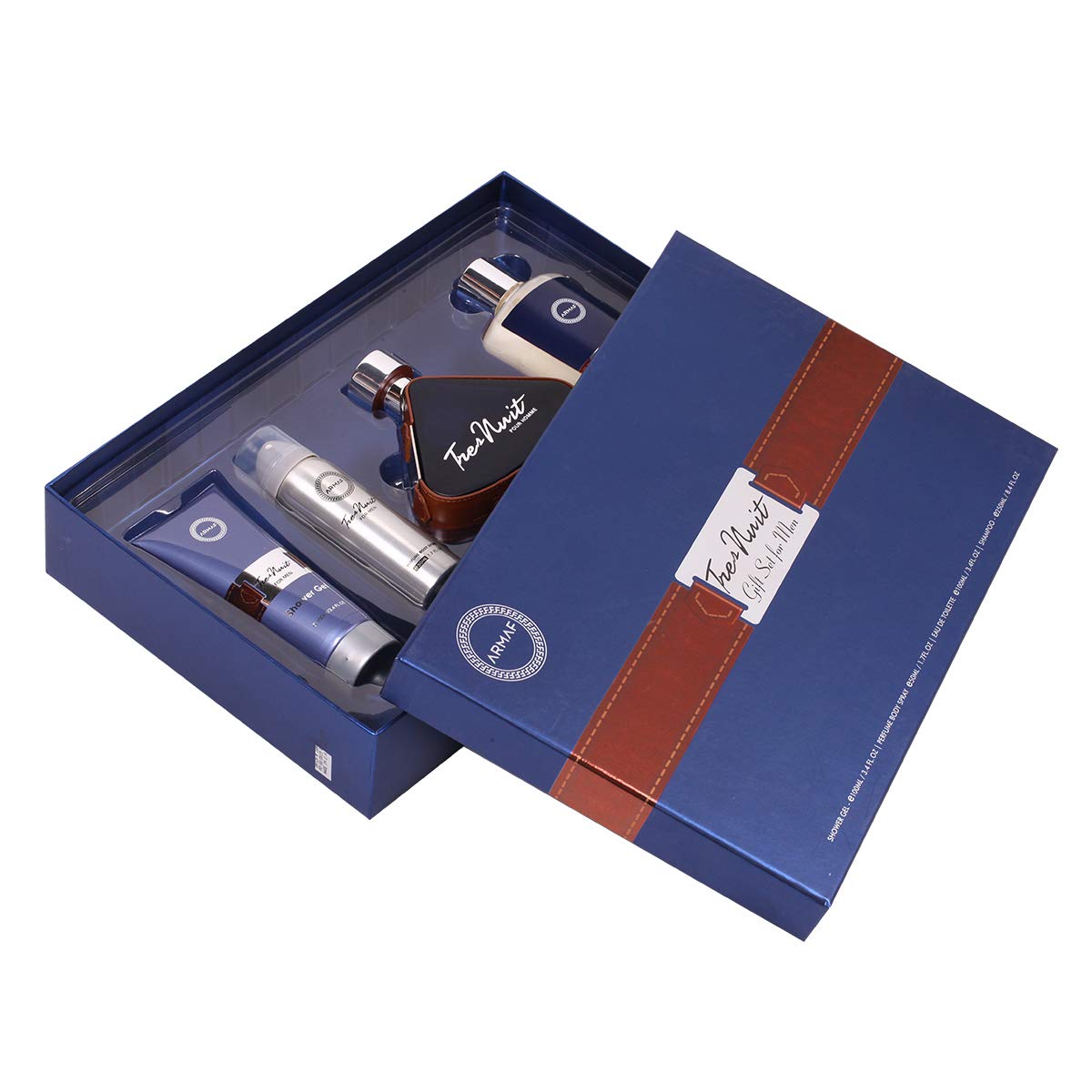 Armaf Tres Nuit Luxury 4-Piece Men's Grooming Gift Set - 100ML Eau De Parfum Spray + 100ML Shower Gel + 250ML Shampoo + 50ML Body Spray - Perfect for Valentine's Day, Birthday & Anniversary Gifts