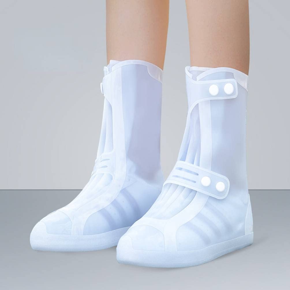 **DKZ Unisex Waterproof Rain Shoe Covers – Non-Slip, Durable Silicone Foot Protection for Adults & Kids (High Tube, Transparent White, Medium) – Perfect for Hiking, Commuting & Outdoor Adventures**
