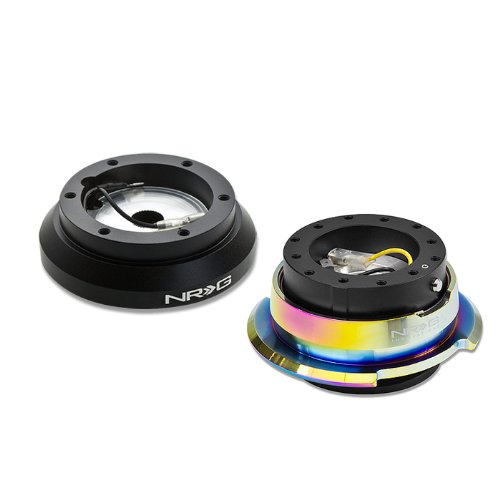NRG Innovations SRK-100H+280BK-MC 6-Hole Aluminum Ball Bearing Steering Wheel Short Hub Adapter with Gen 2.8 Neo Chrome Black Quick Release - Compatible with Racing, Drifting & Simulator Setups