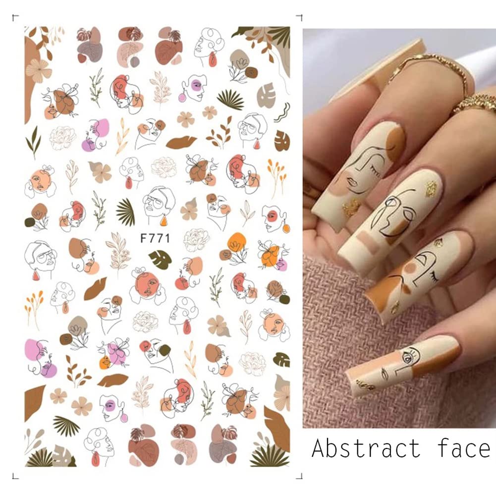 5 Sheets French Nail Art Stickers - Floral Leaves 3D Self-Adhesive Nail Decals for Women | Colorful Wavy Stripe & Abstract Leaf Designs | Perfect for Manicure, Pedicure, Nail Salon & DIY Home Nail Art