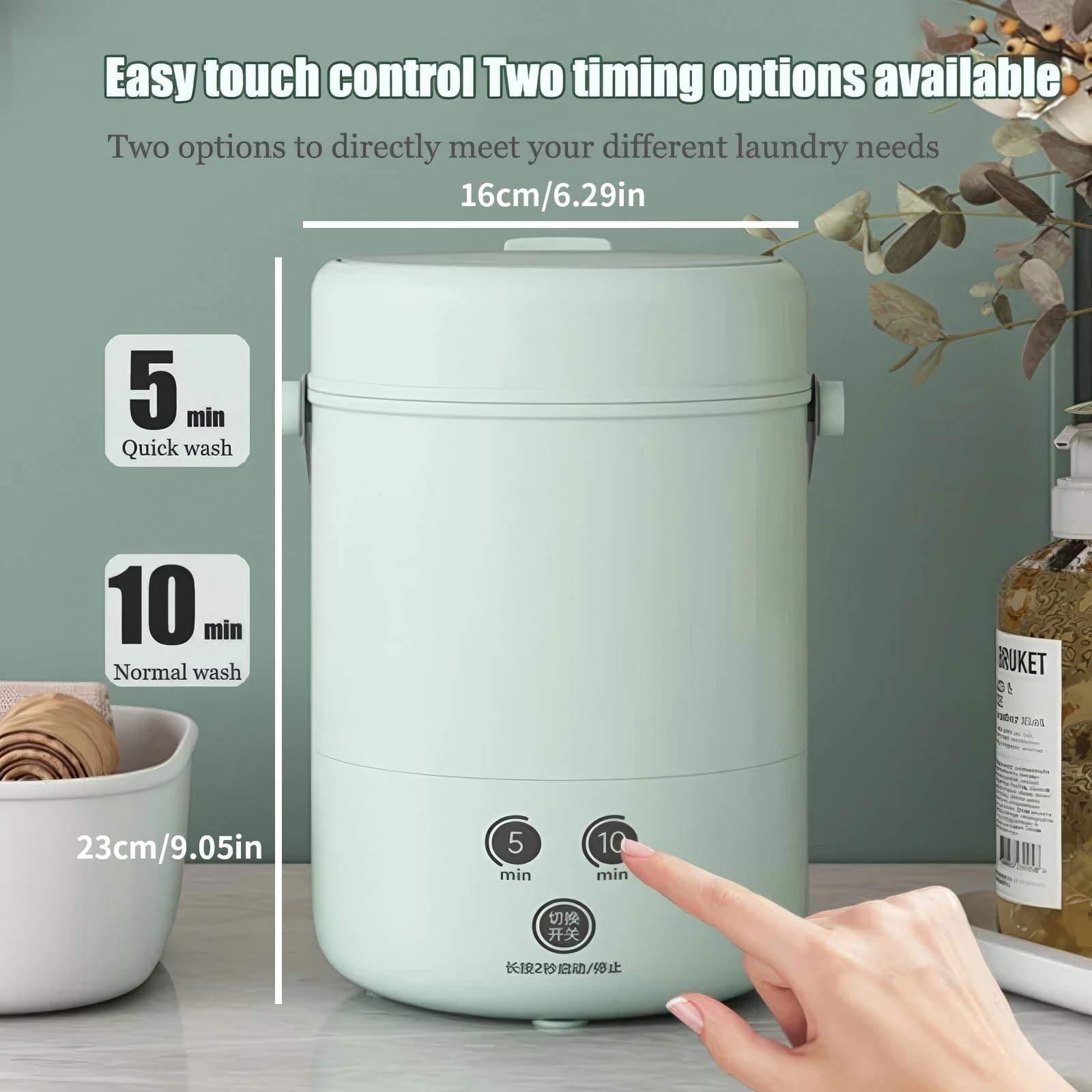 Mini Automatic Washing Machine 3.8L - Portable Travel Washer for Underwear, Socks, Baby Clothes - Compact Laundry Solution for Camping, Dorms, RV & Small Apartments (Green)