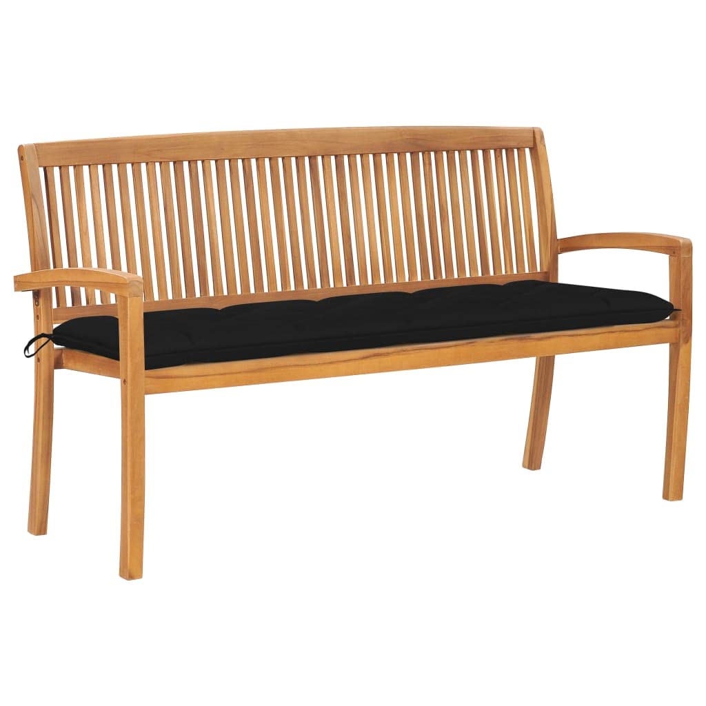 Premium Stackable Outdoor Patio Bench with Cushion - Solid Teak Wood Garden Furniture - Weather Resistant & Space-Saving Design - Perfect for Terrace, Garden, Poolside or Backyard Relaxation