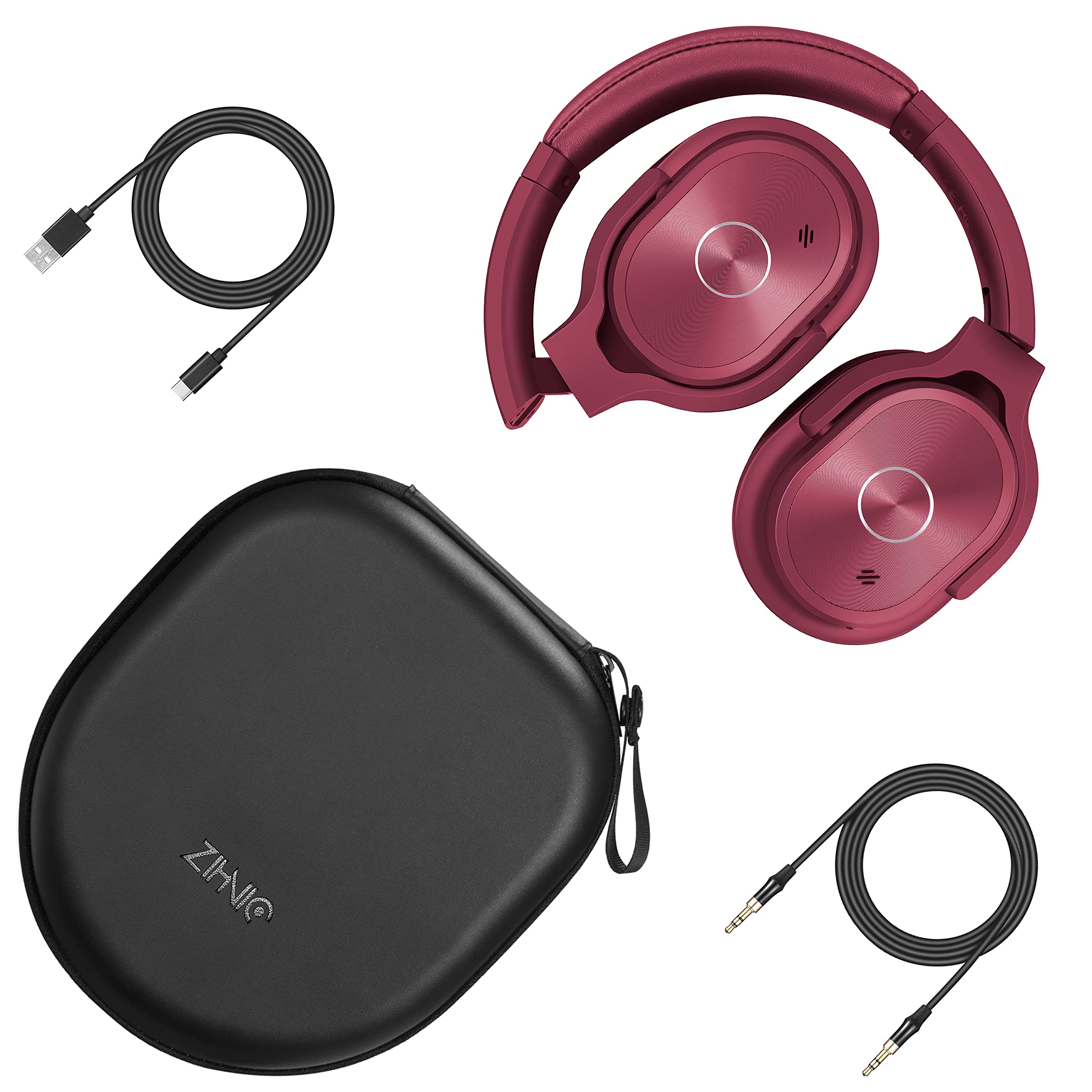 ZIHNIC Active Noise Cancelling Headphones Wireless Bluetooth 5.0 - 40H Playtime Hi-Fi Stereo Deep Bass Headset with Comfortable Earpads for Travel, Home, Office - Perfect for Commuting, Gaming & Work (Red)