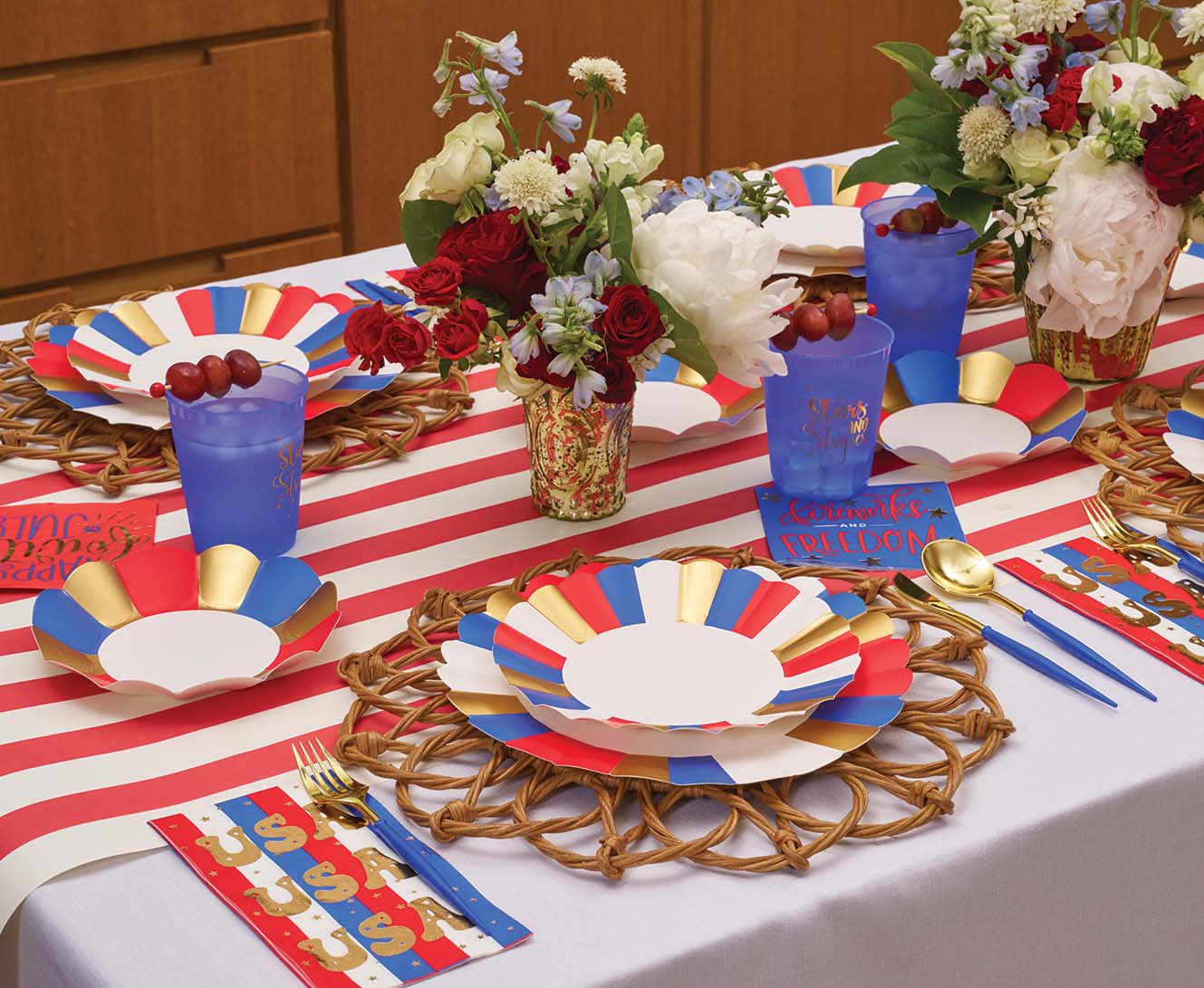 Modern Patriotic Appetizer & Dessert Bowls - Set of 8, Red White & Blue Party Serving Dishes for 4th of July, Memorial Day, BBQs & Picnics