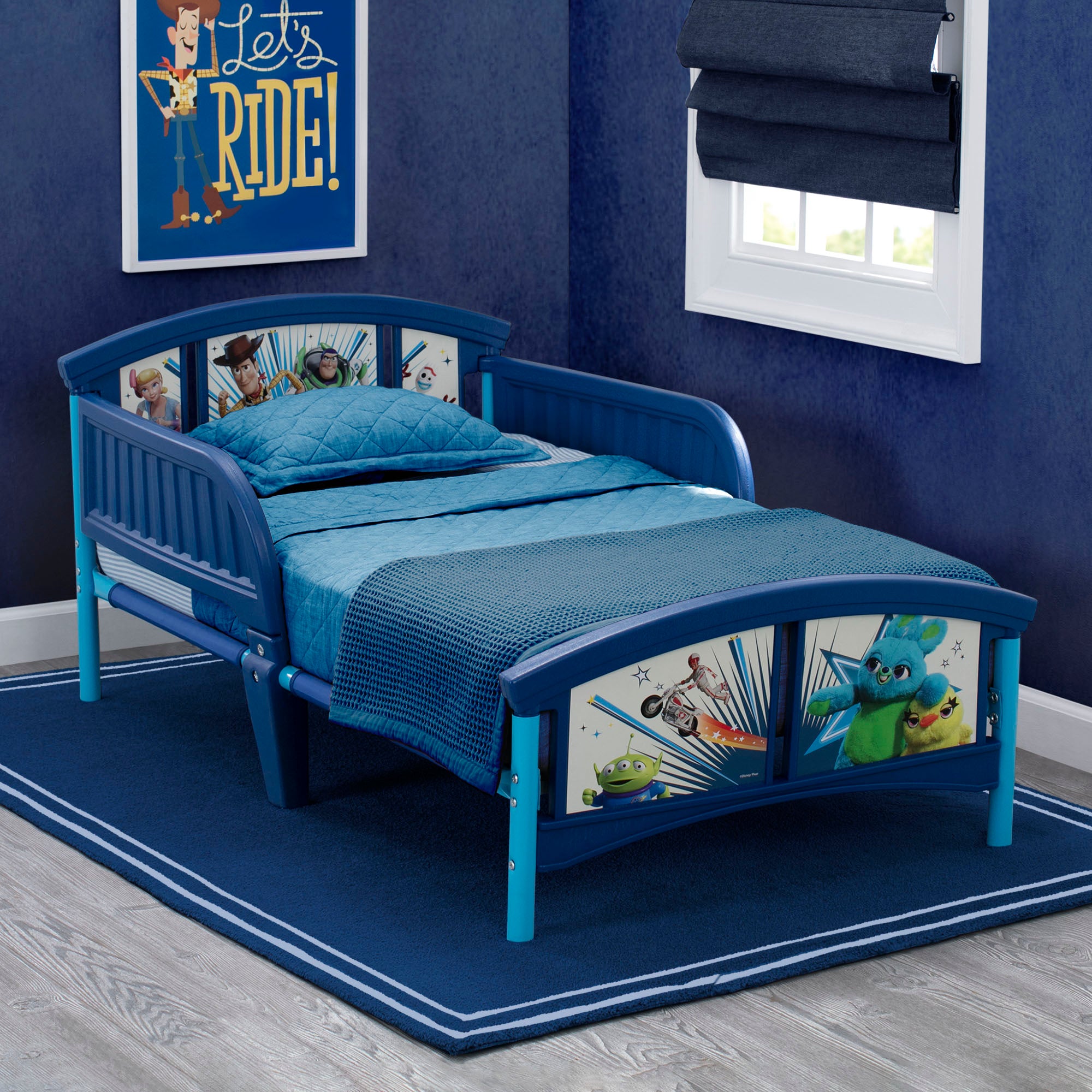 Toy Story 4 Plastic Toddler Bed for Kids - Disney Pixar Character Themed Children's Sleeping Furniture - Perfect for Nursery, Bedroom, and Daycare Use