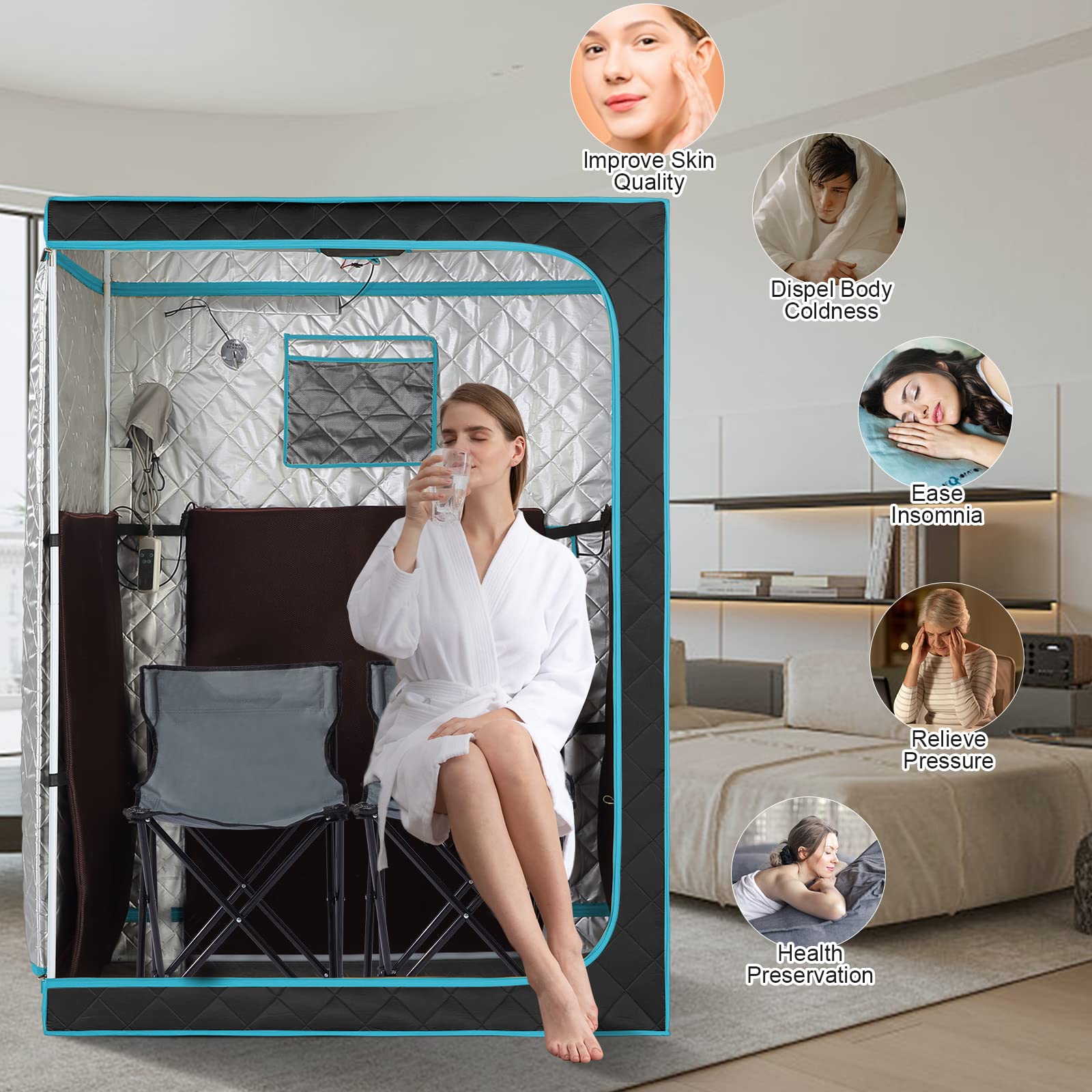 Portable Infrared Sauna Tent for Home Use - 2 Person Personal Sauna with Remote Control, Foldable Chairs for Weight Loss & Relaxation (47.2