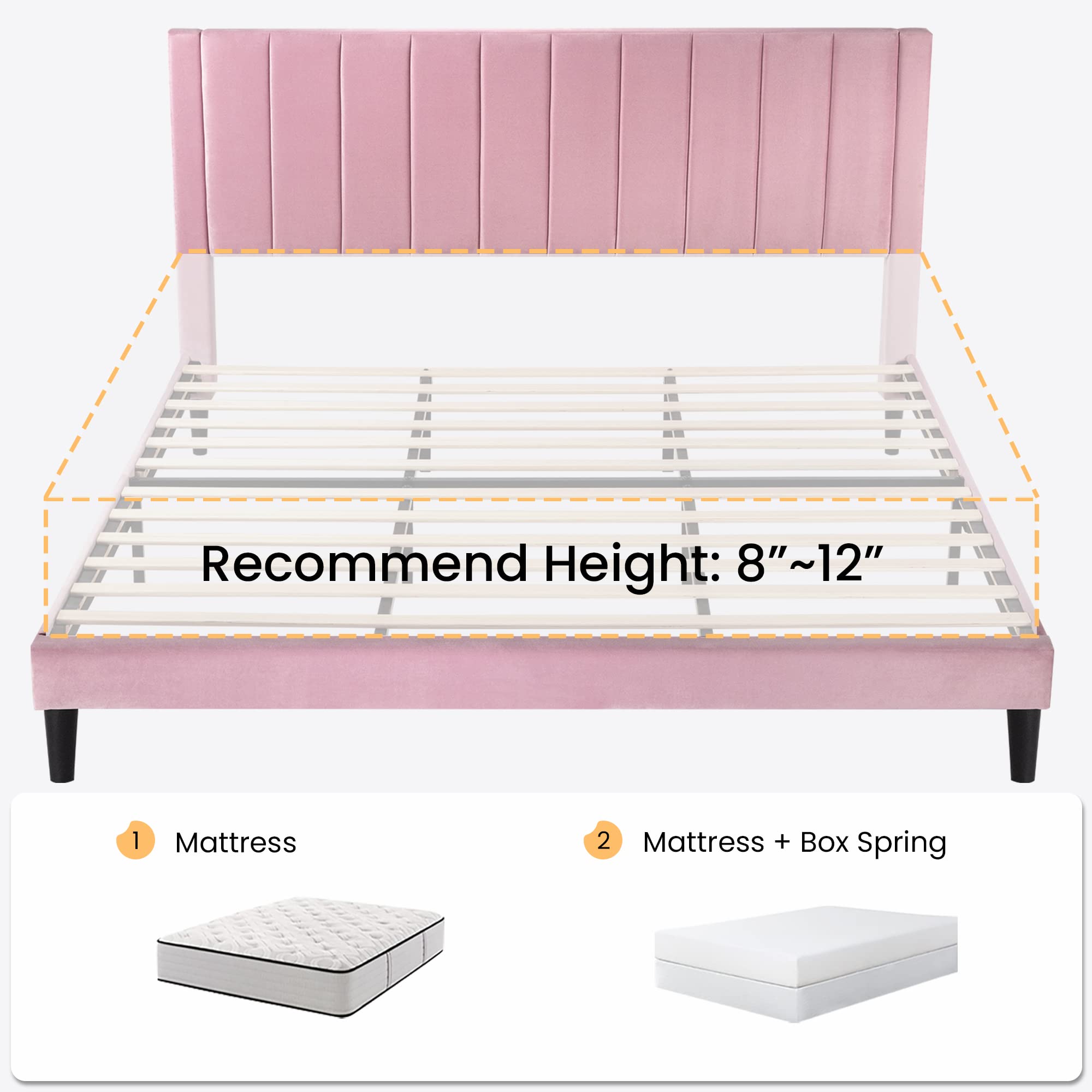 SHA CERLIN Full Bed Frame - Velvet Upholstered Platform Bed with Headboard & Wood Slat Support | No Box Spring Needed | Mattress Foundation | Pink Luxury Bedroom Furniture for Master Bedroom, Guest Room & Dorm