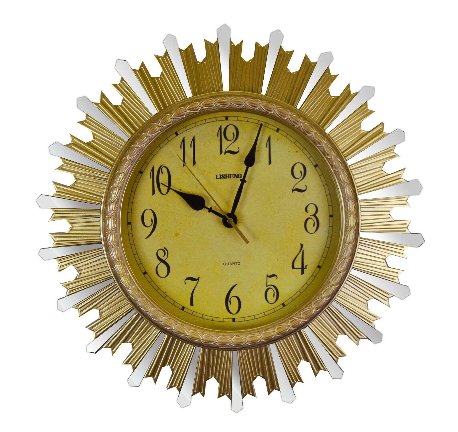 Elegant Gold Sunburst Wall Clock with Mirror Accents - Vintage Home Decor for Living Room, Bedroom & Office - Perfect Gift for Housewarming & Holidays