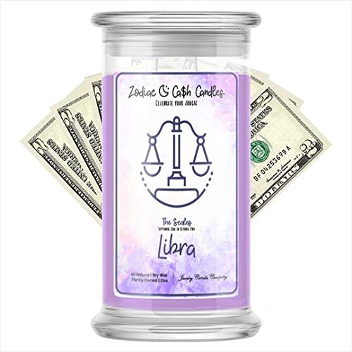 Libra Zodiac Money Candles - Surprise Cash Value $2 to $2,500 - 21oz Soy Wax Candle with Calming Lavender Scent - Perfect for Meditation, Gifts & Home Decor
