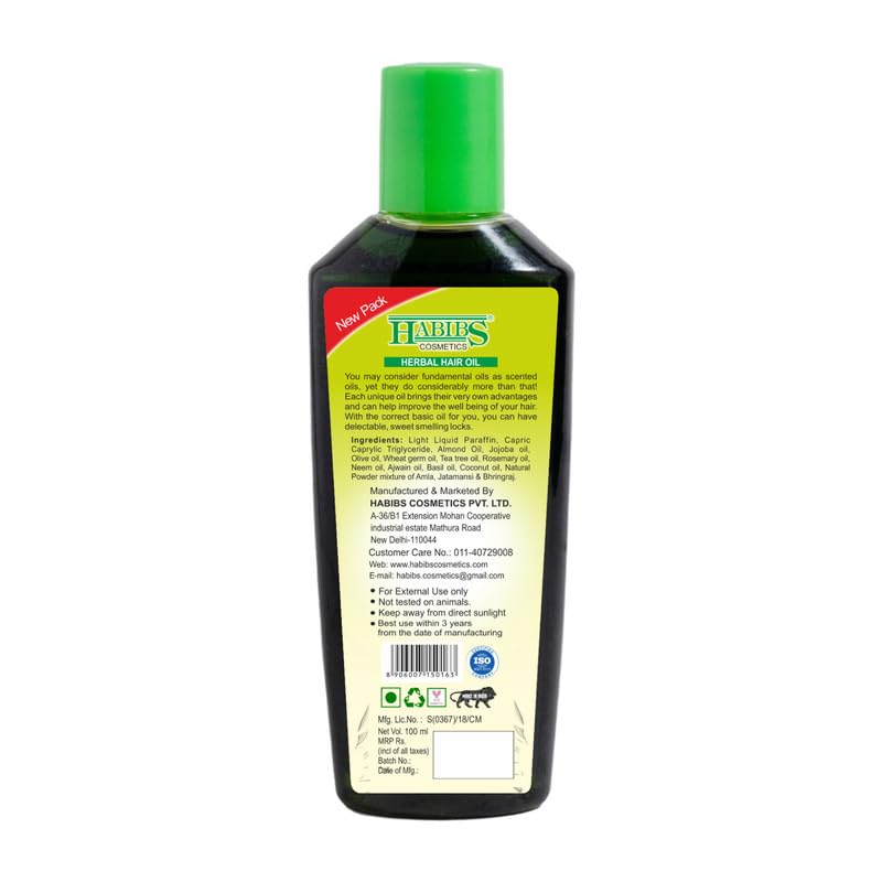 Habibs Herbal Hair Oil for Strong, Long & Thick Hair - Natural Scalp Nourishment, Hair Fall Control & Growth Stimulation - Paraben & Silicone Free - 100ml (Pack of 1) - Perfect for Daily Hair Care & Scalp Massage