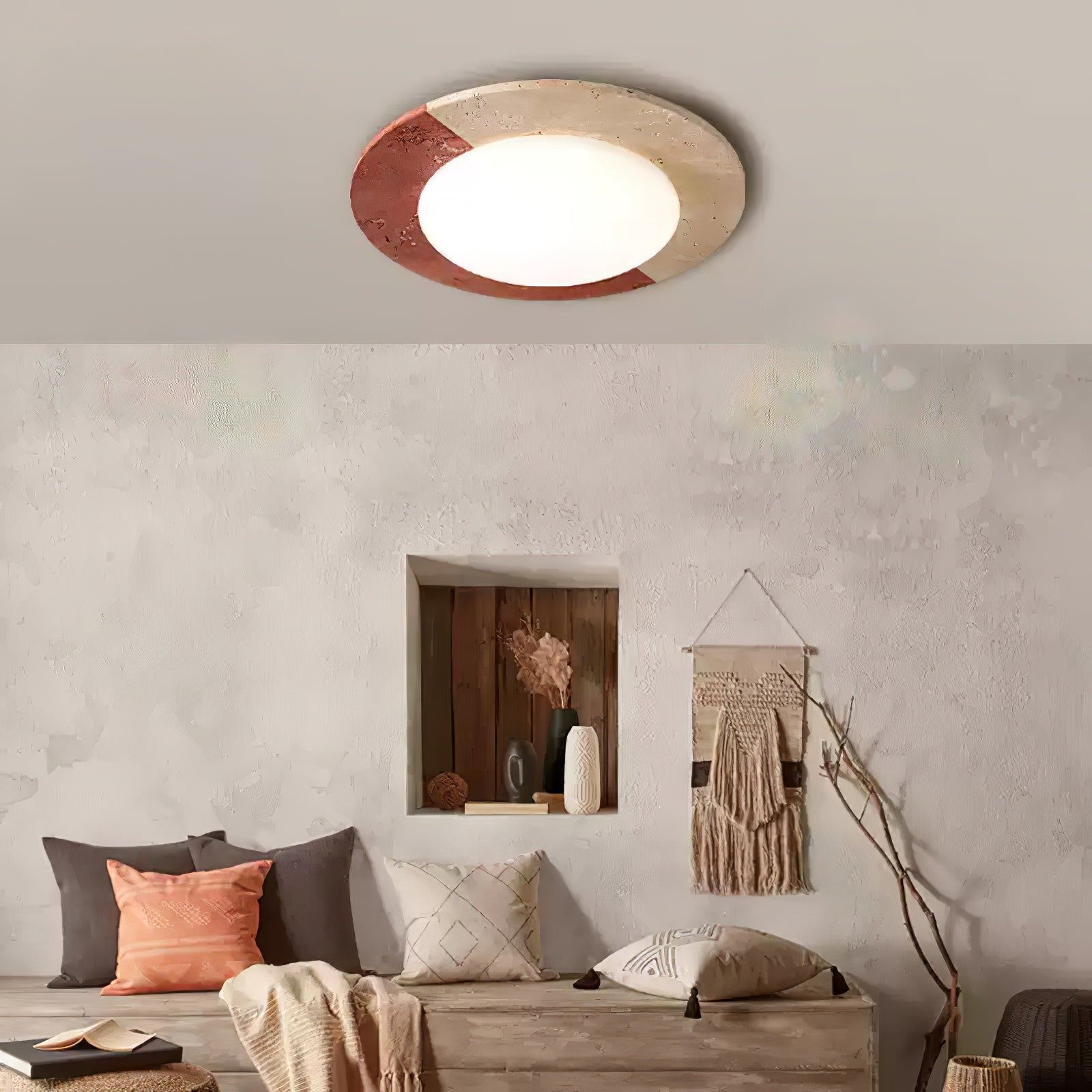 Celestial Travertine Ceiling Lamp - Modern Handcrafted Stone Pendant Light for Dining Room, Kitchen & Bedroom - Elegant Natural Stone Fixture with Warm Ambient Lighting