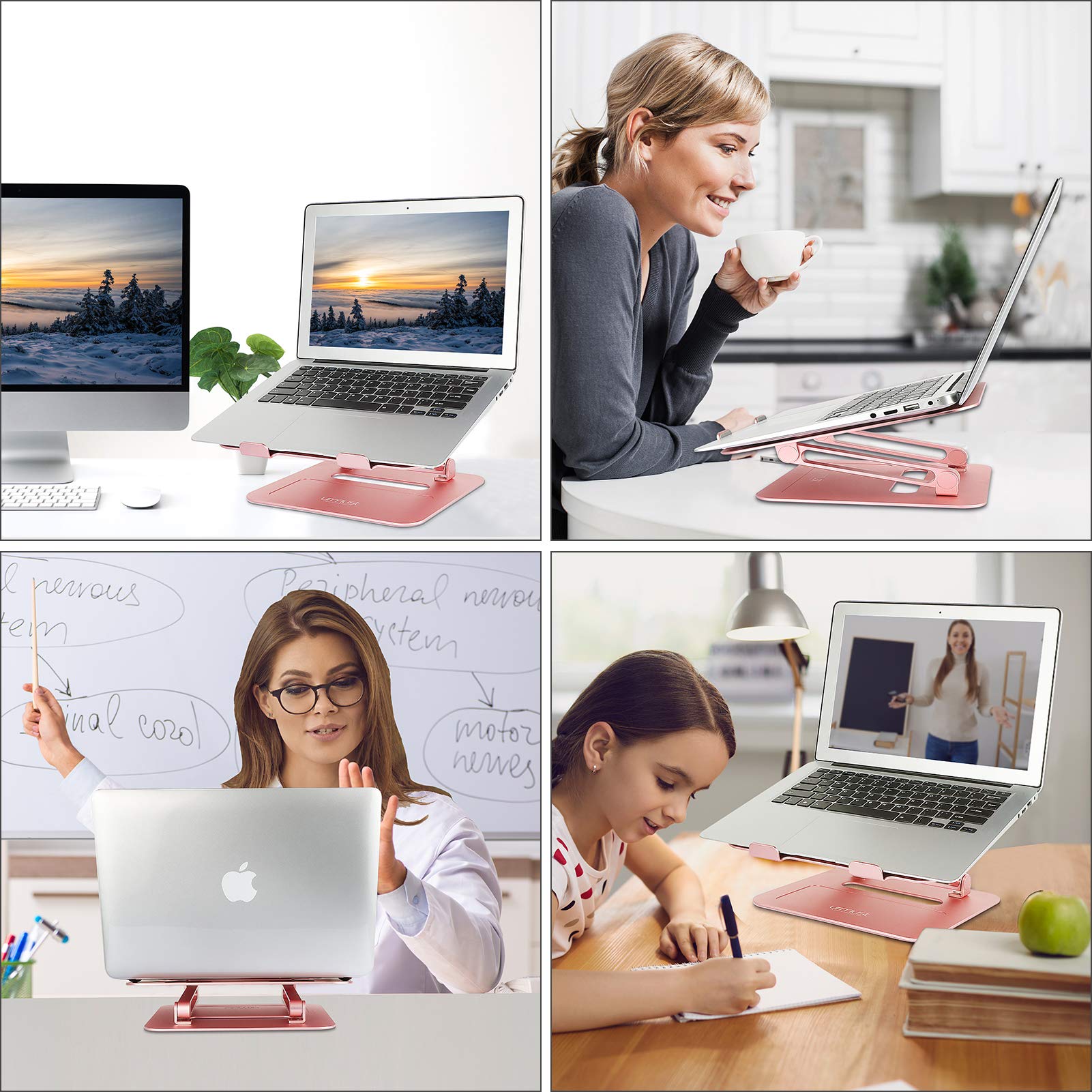 Urmust Adjustable Aluminum Laptop Stand for Desk - Rose Gold Laptop Riser Holder Compatible with MacBook Air Pro, Ultrabooks & All 11-17 Inch Laptops, Perfect for Home Office, Gaming & Study