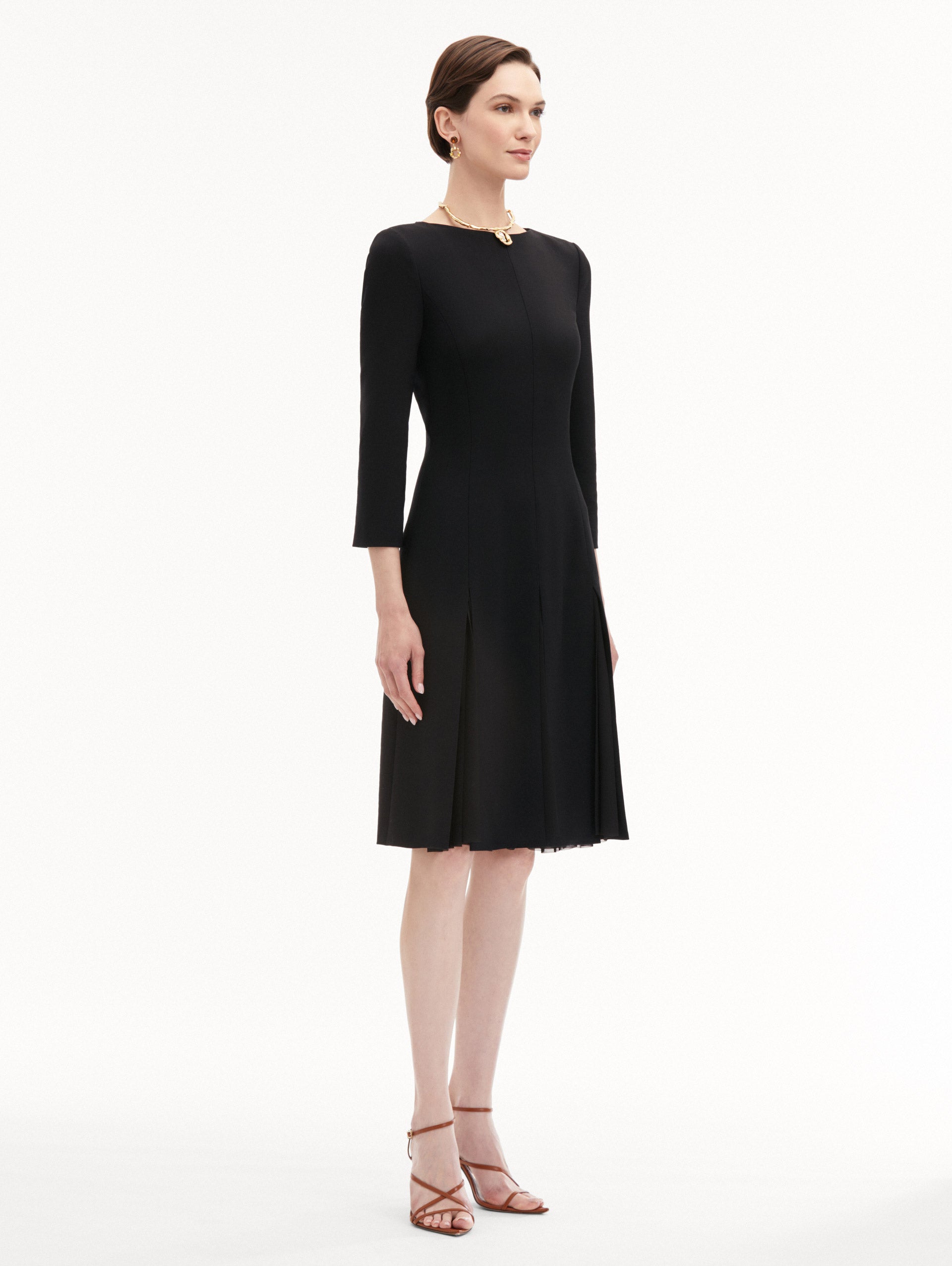 Wool and Chiffon Inset Dress for Women - Elegant Winter Party Dress for Holiday Gatherings, Office Wear, and Special Occasions