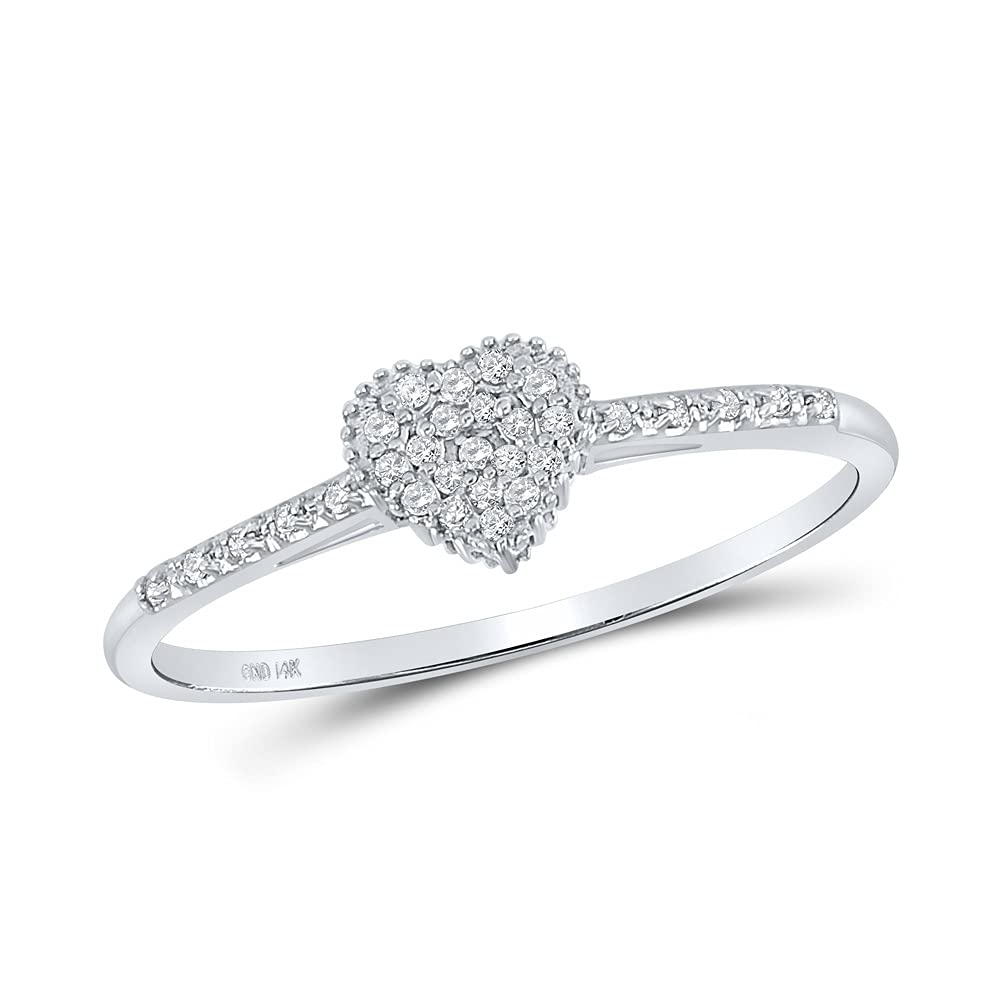 14K White Gold Women's Round Diamond Slender Heart Ring - 1/20 CTTW - Perfect for Valentine's Day, Anniversary & Romantic Gifts