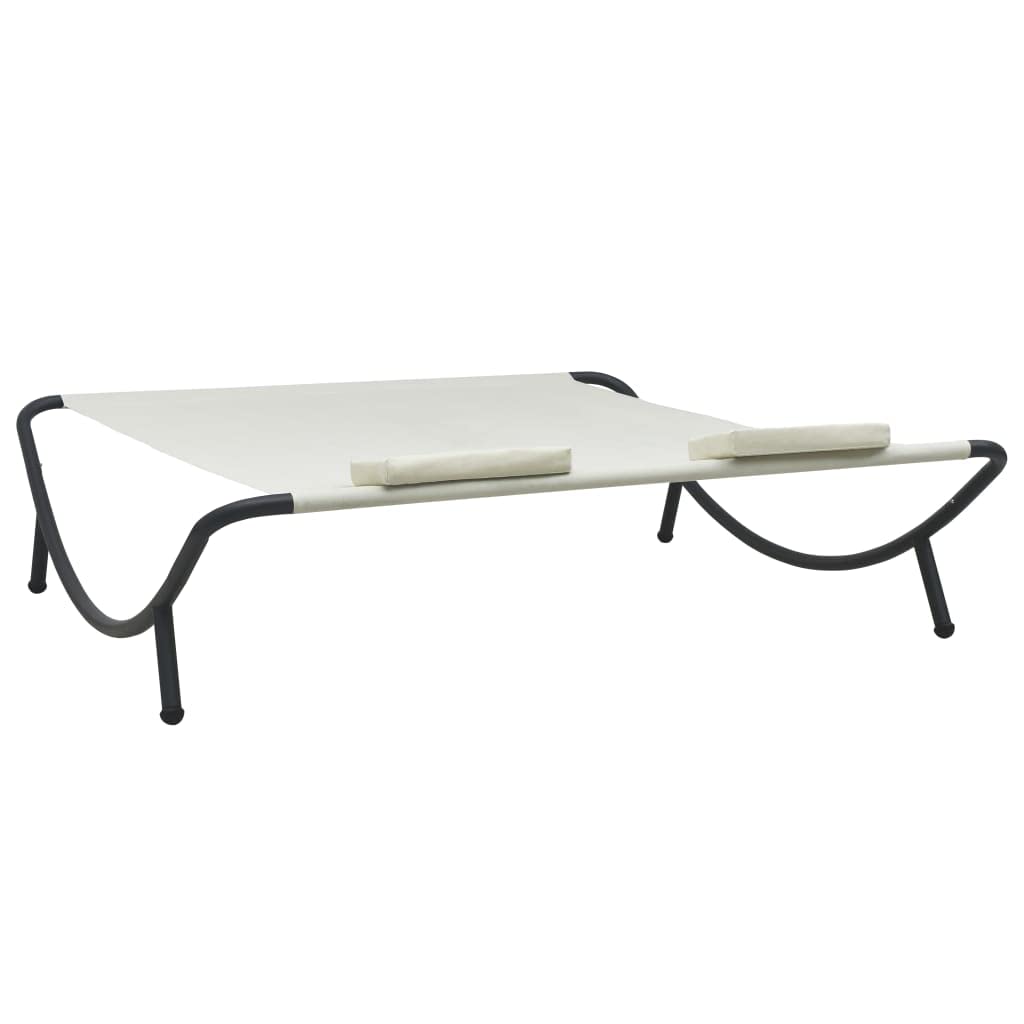 Premium Adjustable Reclining Patio Lounge Bed - Outdoor Sunbathing Chair for Poolside, Beach, Garden & Lawn - Cream Fabric - Perfect for Relaxing, Tanning & Lounging