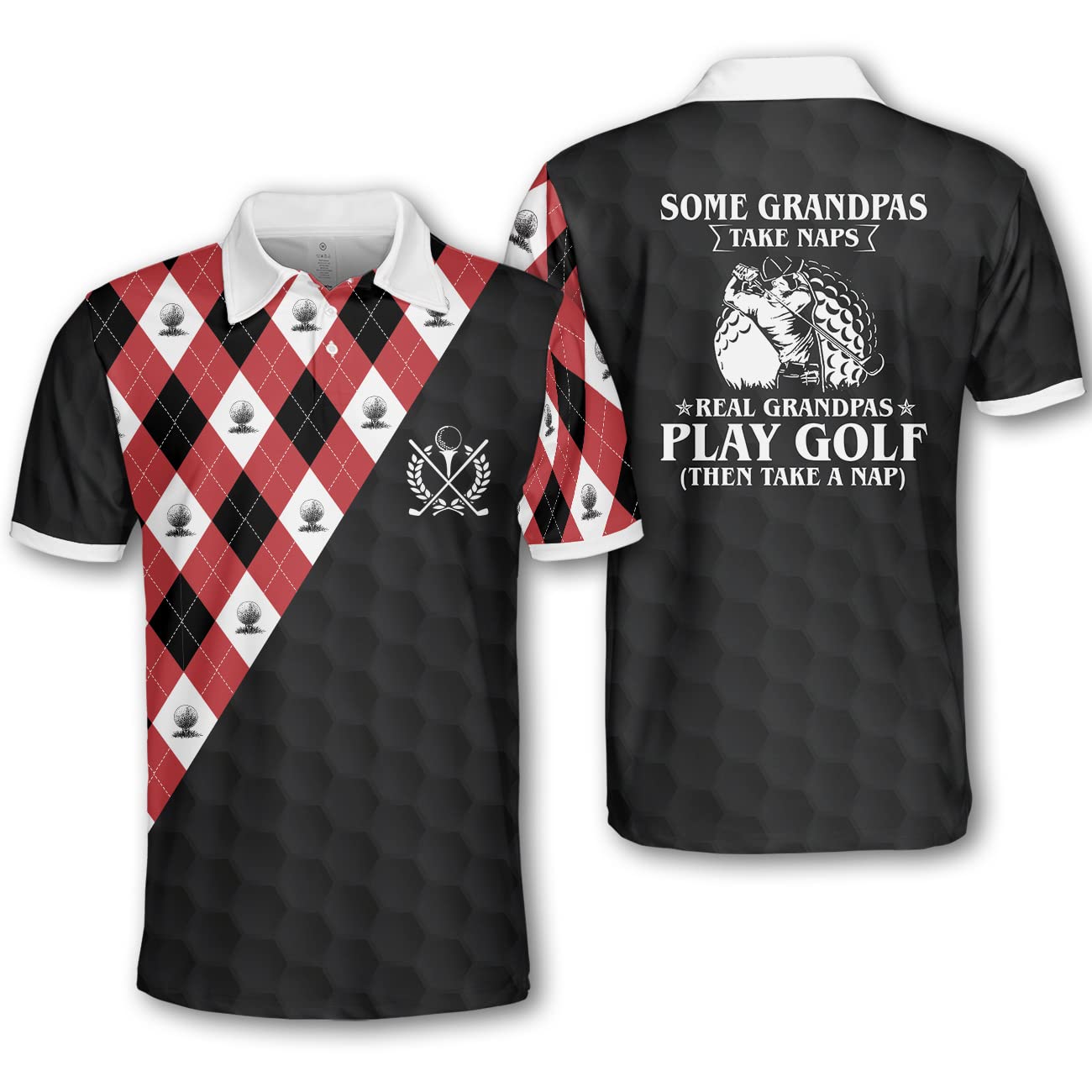 Pologen Men's Argyle Golf Shirt - Funny & Crazy Dry Fit Polo for Golfers - Perfect for Golf Tournaments, Casual Wear & Club Events
