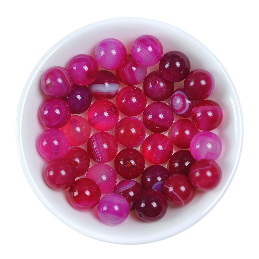 Rose Red Striped Natural Agate Loose Beads 8mm Round Stone Beads for Jewelry Making - 48pcs (Perfect for Bracelets, Necklaces & DIY Craft Projects)