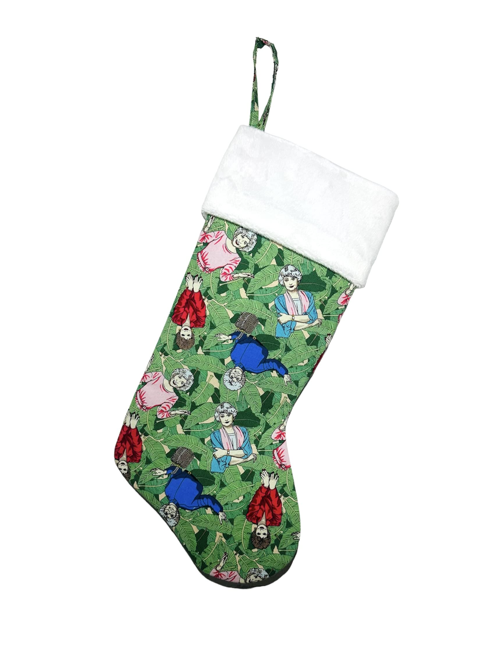 Golden Girls Christmas Stockings with Green Leaf Background - Festive Holiday Decor for Fireplace Mantel, Xmas Tree, and Gift Exchange Parties