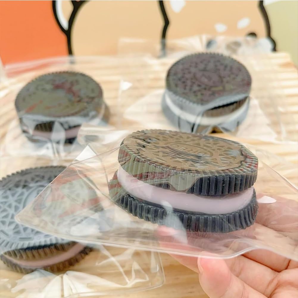 Ultra-Soft Pink Oreo Squishy Stress Relief Toy - Taba Squishy Oreo & Cream Sandwich Decompression Venting Toy for Kids & Adults | Perfect for Birthday Parties, Office Stress Relief & Sensory Play (Black)