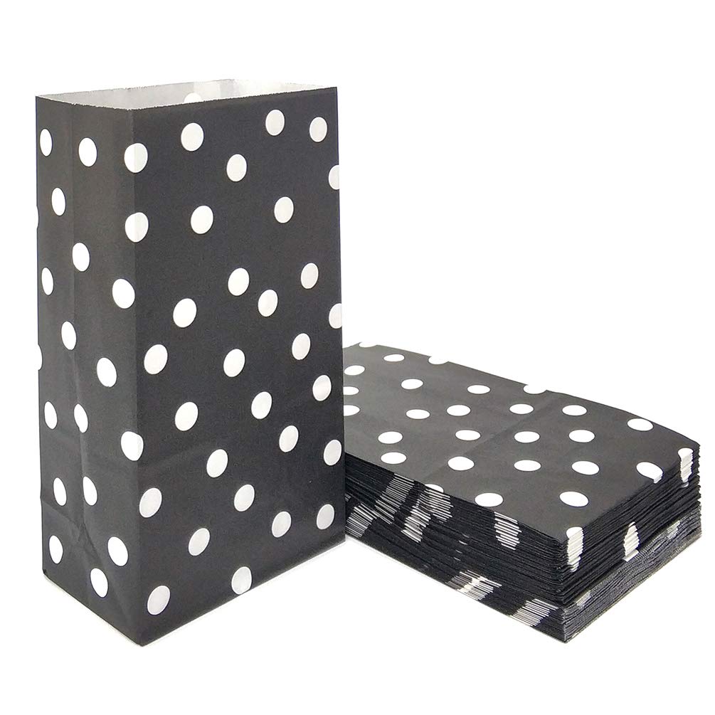 Adido 50-Pack Small Black Polka Dot EVA Lunch Bags - 5.1 x 3.1 x 9.4 Inches - Reusable Party Favor Bags for School, Picnics, and Gift Packaging