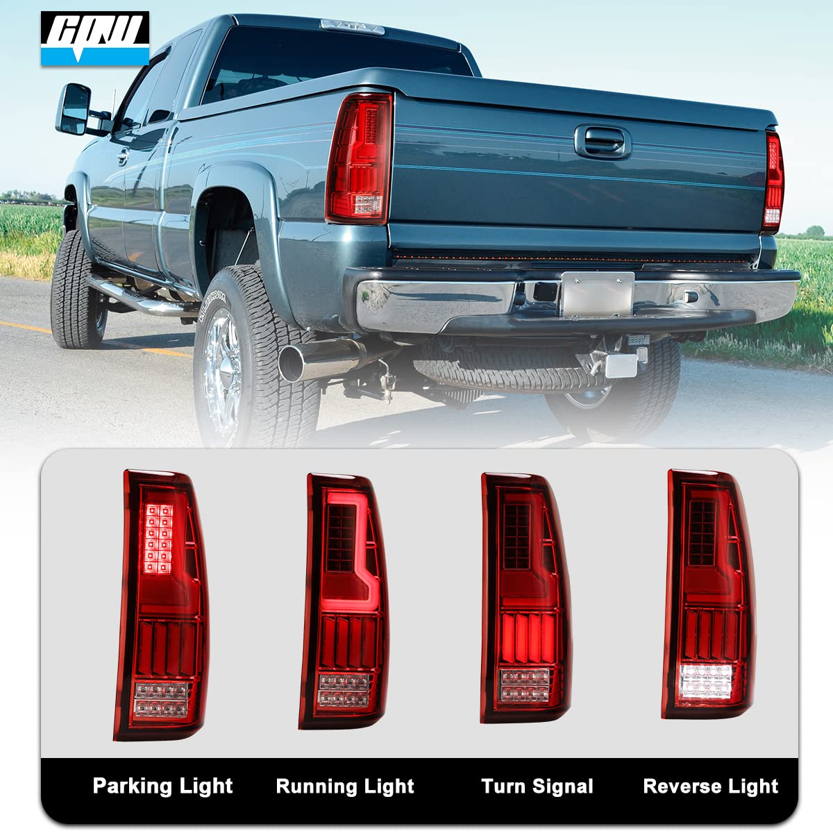 CPW LED Tail Lights for 1999-2006 Chevy Silverado 1500/2500/3500 & 1999-2002 GMC Sierra 1500/2500/3500 - Chrome/Red Clear Replacement Brake & Reverse Lights - Perfect for Night Driving & Enhanced Safety