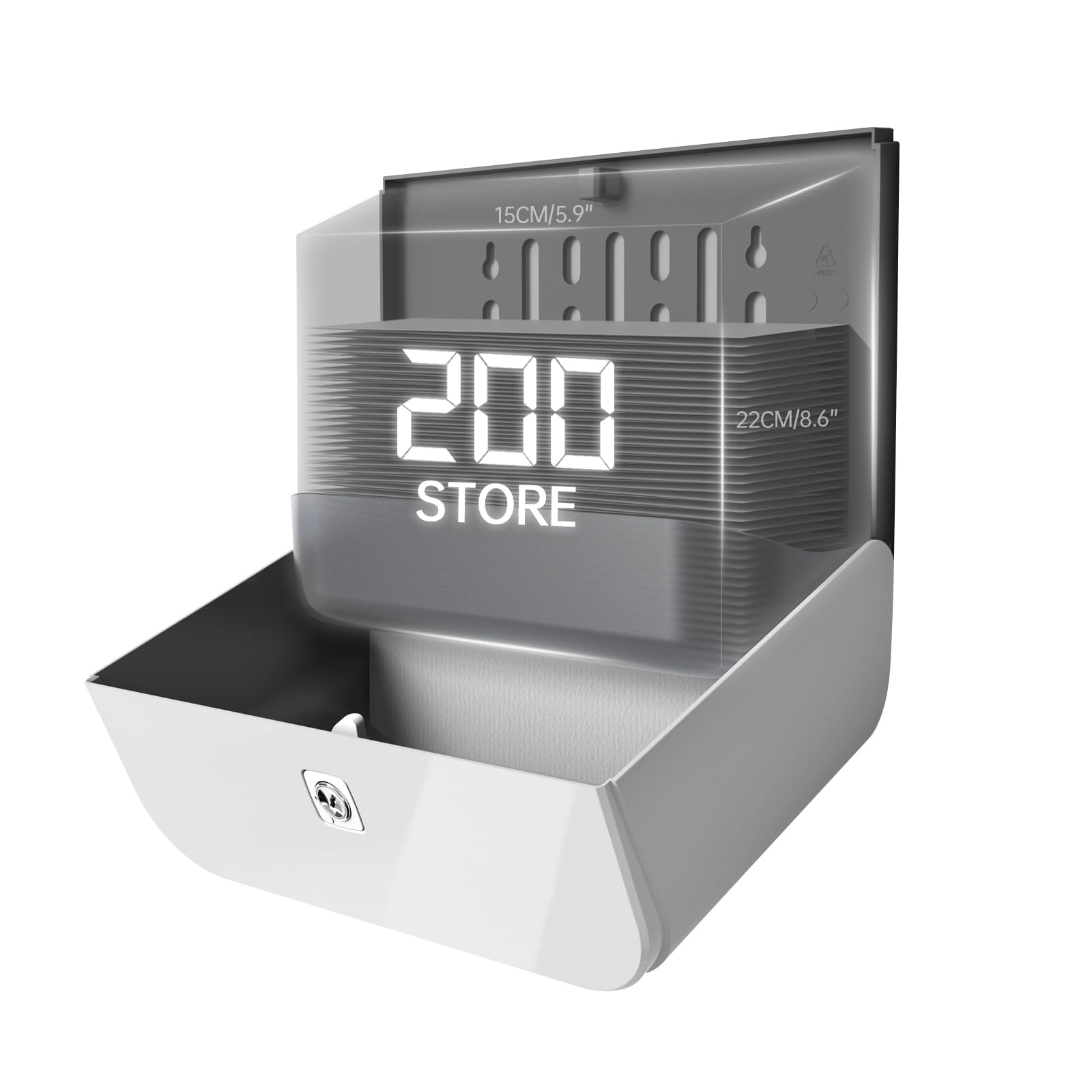 Large Capacity Wall Mount Paper Towel Dispenser with Smart Lock - 200+ Sheet White Toilet Paper Holder for Kitchen, Bathroom & Office Use