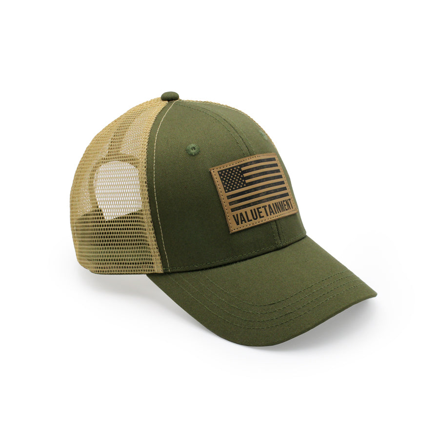 Valuetainment American Flag Army Green Mesh Snapback Hat - Patriotic Military Style Baseball Cap for Men & Women - Perfect for Outdoor Activities, Sports, and Casual Wear