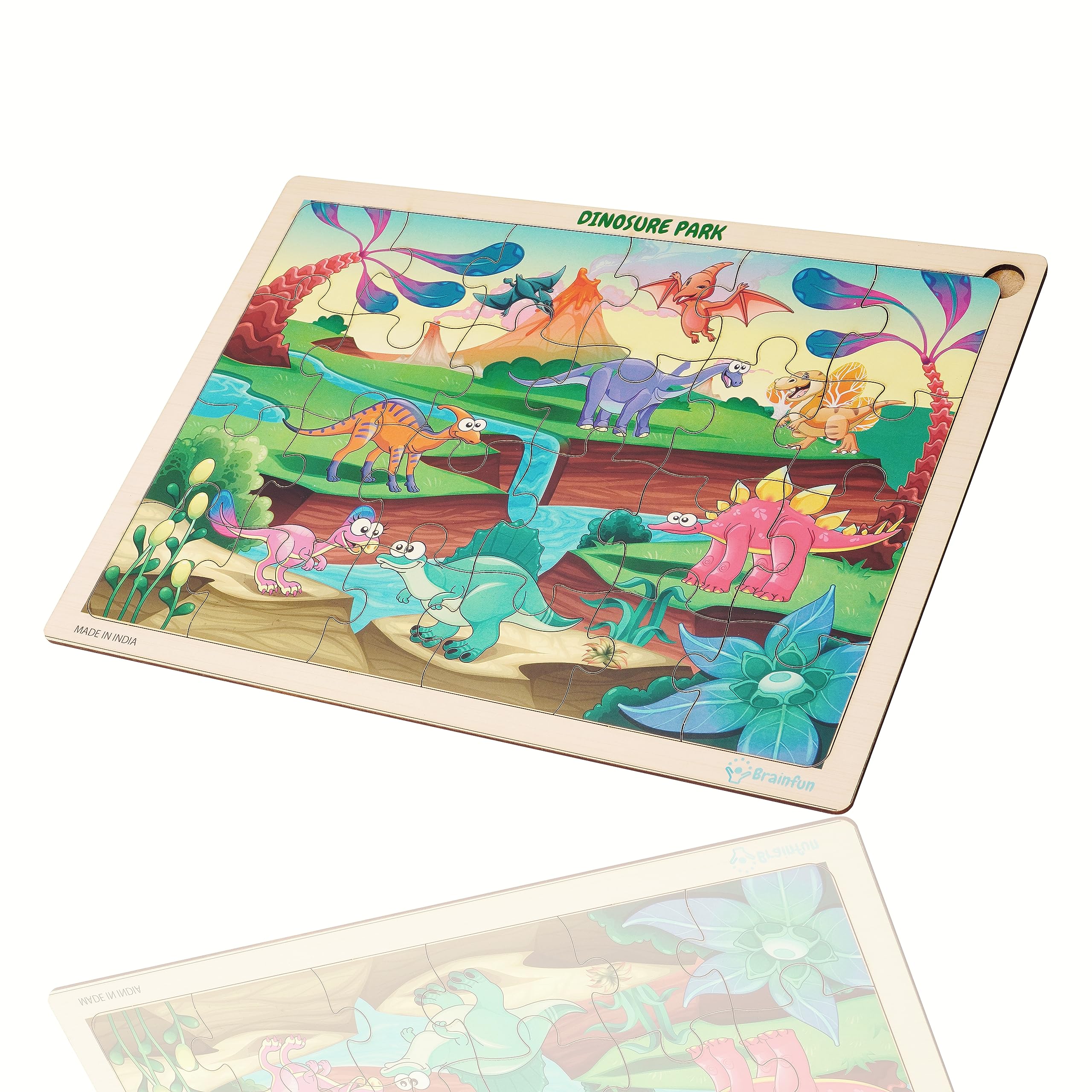 Lefan Wooden Jigsaw Puzzle - Dinosaur Park 24-Piece Educational Toy for Kids Ages 3-5 | STEM Learning Puzzle for Preschoolers | Fun Classroom & Birthday Gift Activity