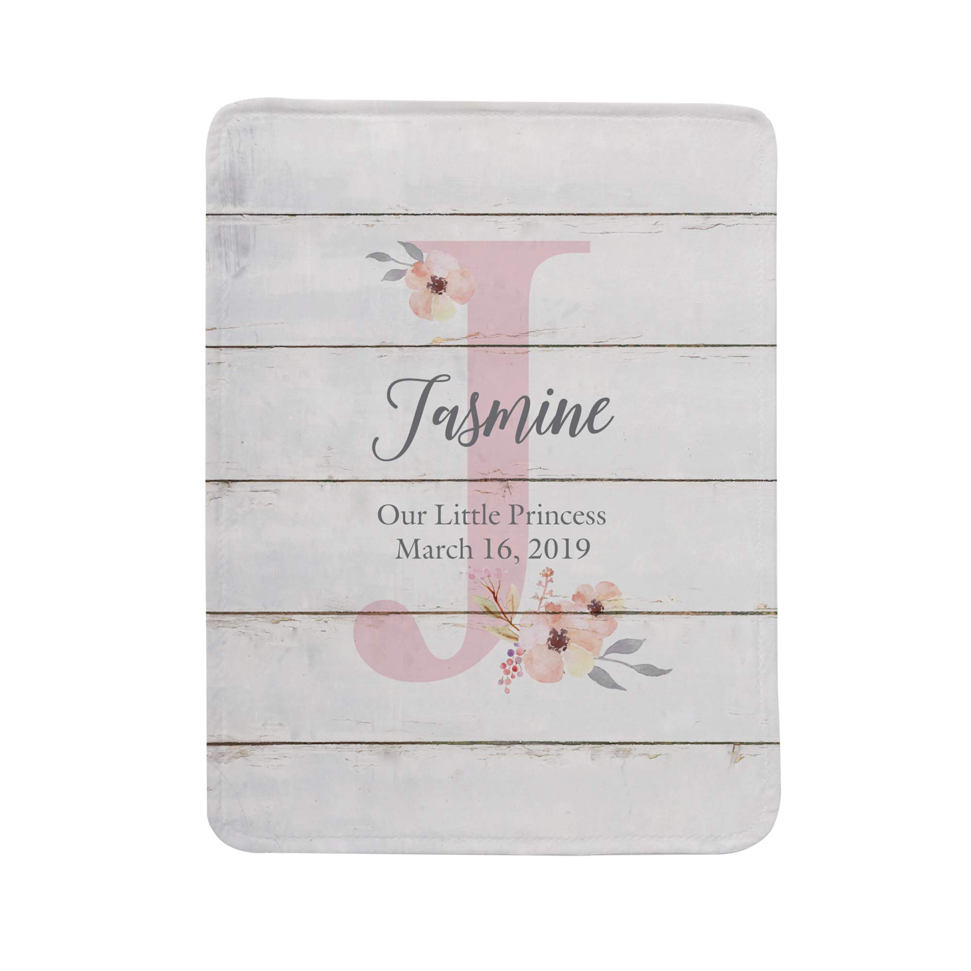 Elegant Personalized Baby Name Blanket - Custom with Name, Birthdate, Weight & Height - Floral Design for Newborn Photography, Nursery Decor & Gift