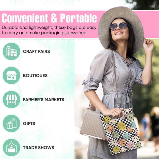 Smile Face Merchandise Bags 9x12 Inches - 50 Pack Bulk Wholesale - Perfect for Retail Packaging, Party Favors & Gift Bags