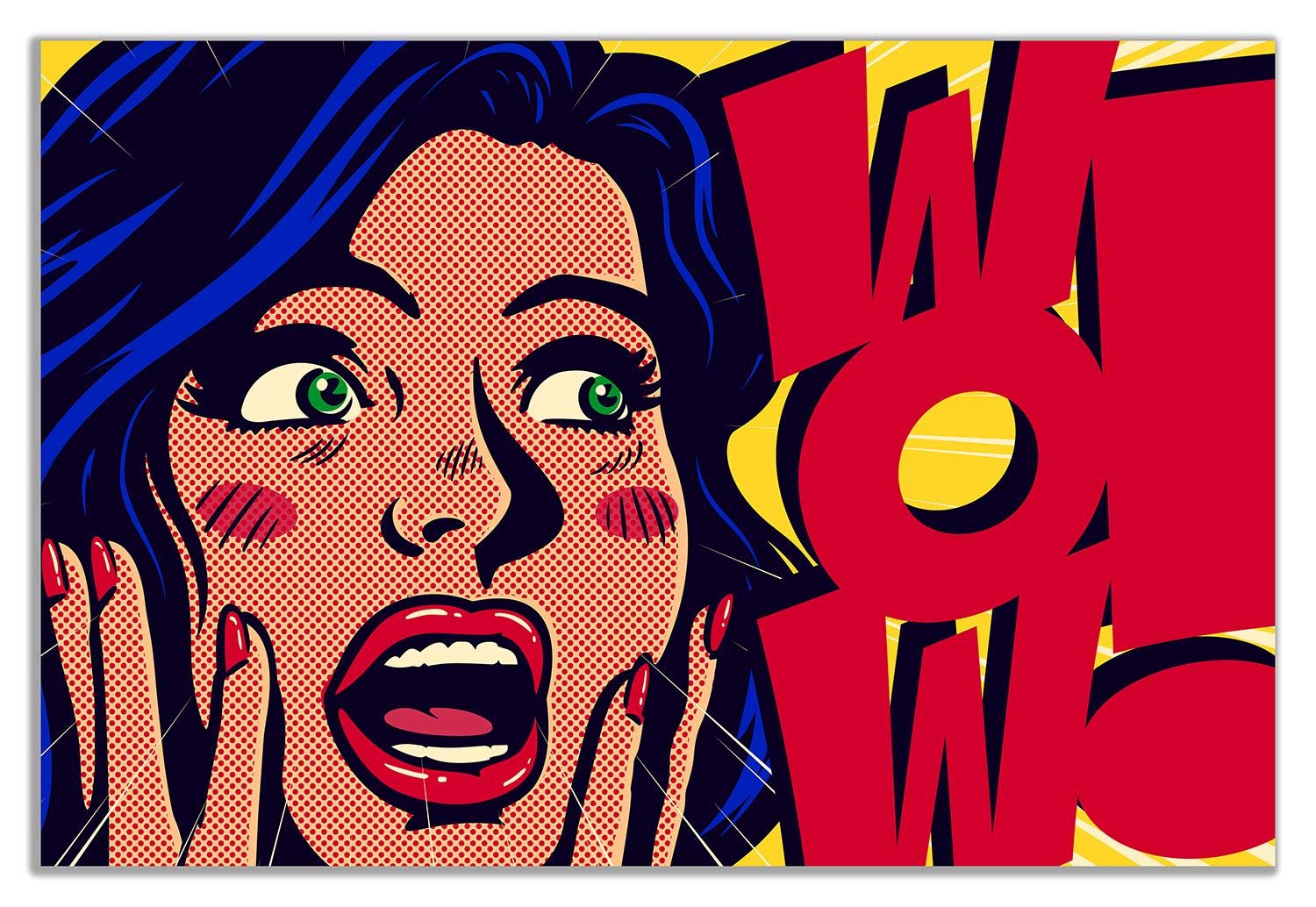 Modern Pop Art Comic Girl Wow Canvas Wall Art - 12x8 Inch Framed Picture Print for Living Room, Bedroom & Office Decor - Vibrant Home Wall Decor for Teens & Adults