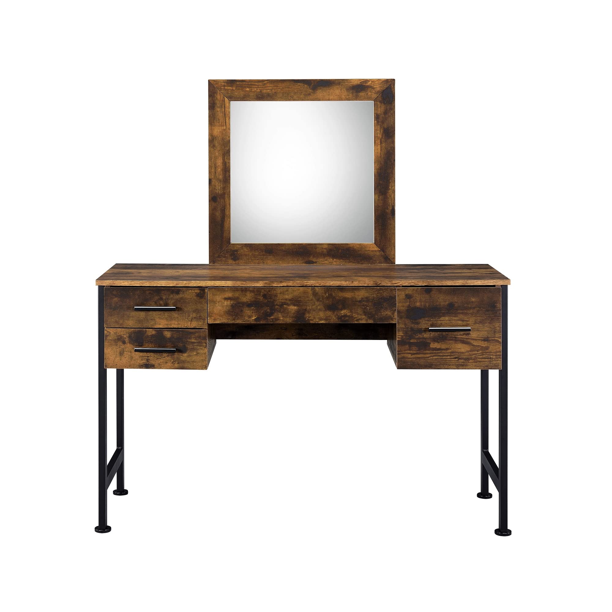 Elountik Industrial Vanity Desk & Mirror Set - Rustic Oak & Black Finish, 4-Drawer Dressing Table for Bedroom & Dressing Room | Perfect for Makeup, Hair Styling & Home Decor